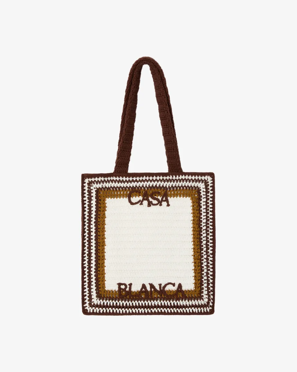 Casablanca borsa tote uncinetto bianco marrone tracolla spalla
