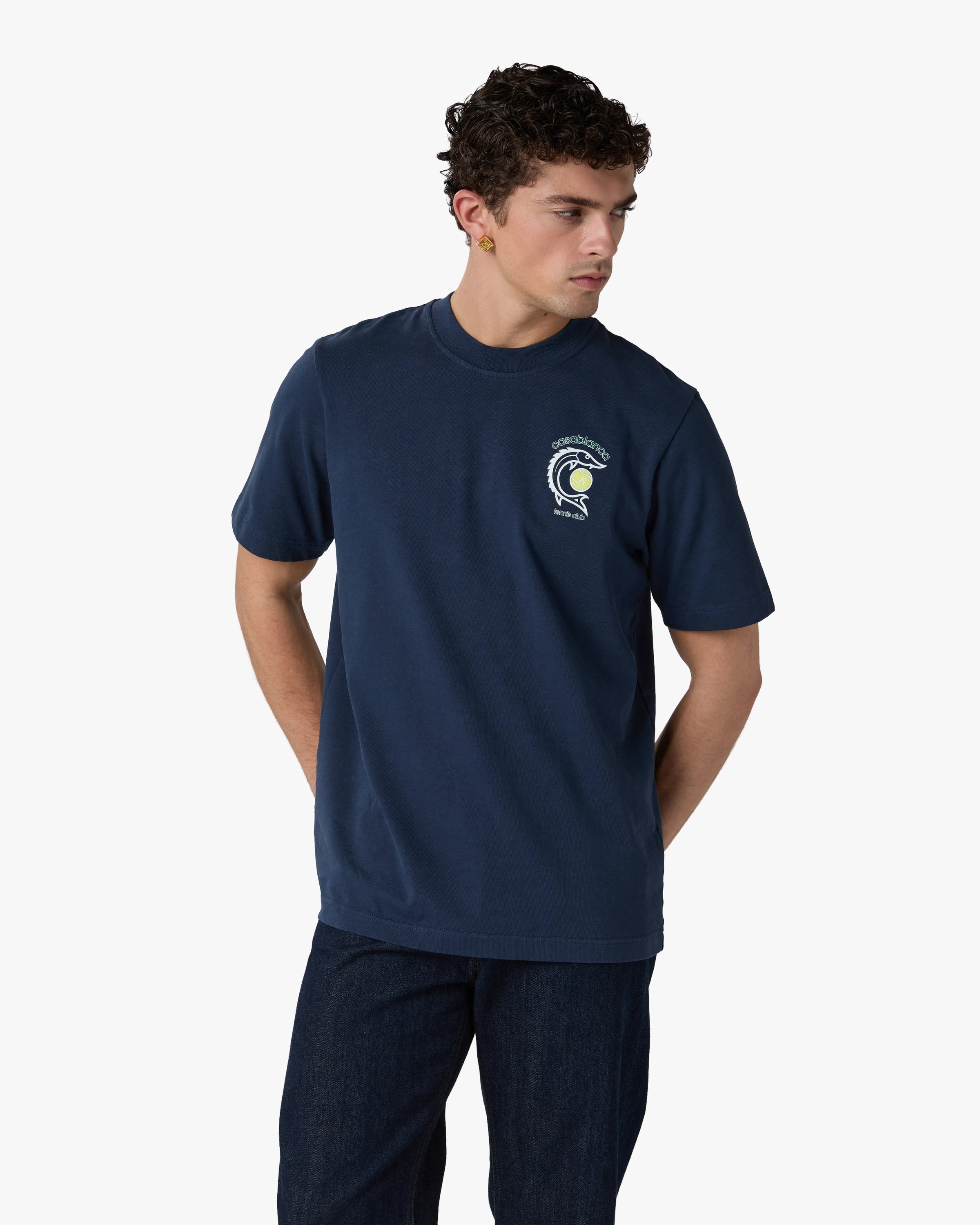 Casablanca Casa Kaspia T-Shirt Cotone Blu Navy