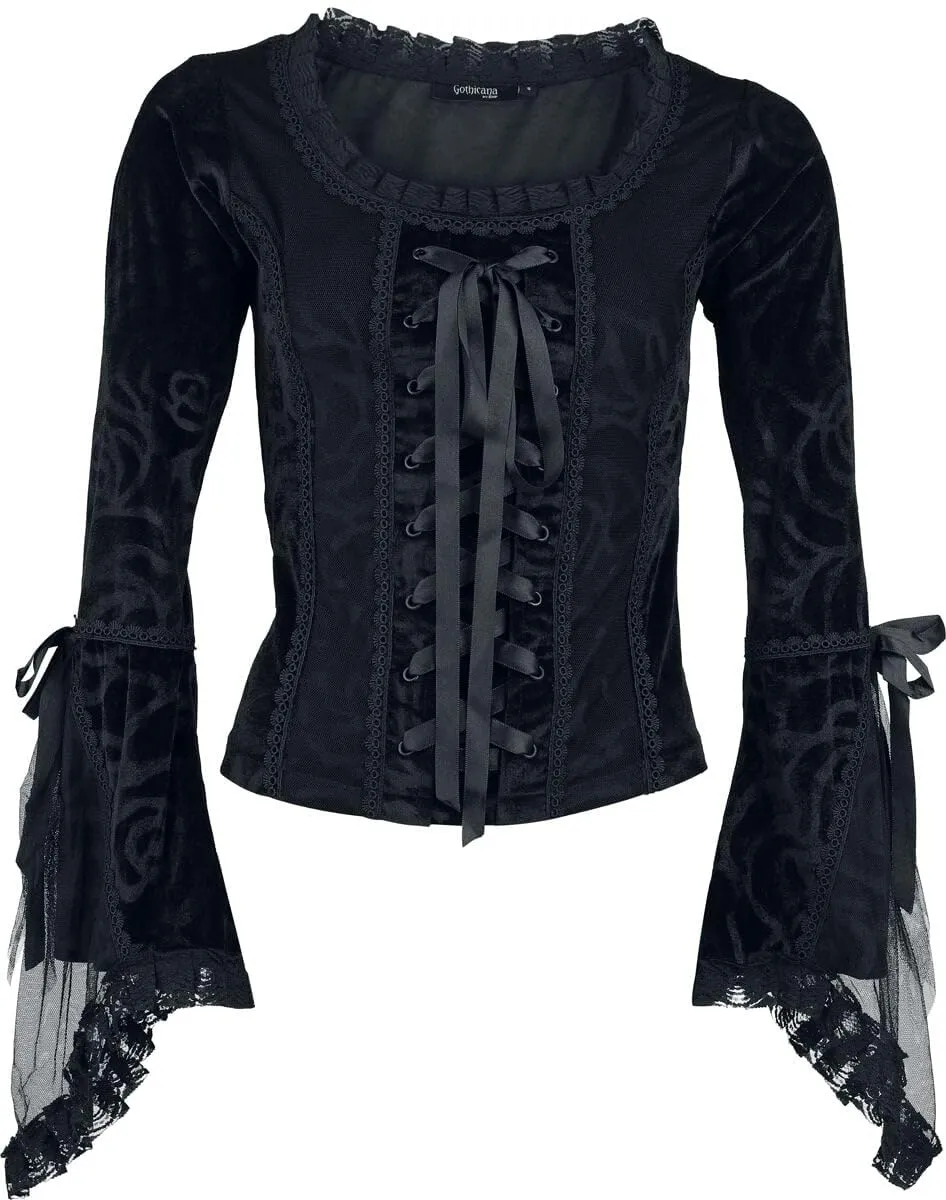 Gothicana by EMP Maglia Nera Volant Maniche Lunghe L Gotica