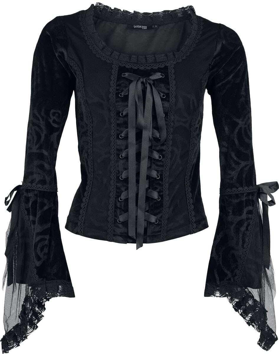 Gothicana by EMP Maglia Nera Volant Maniche Lunghe L Gotica