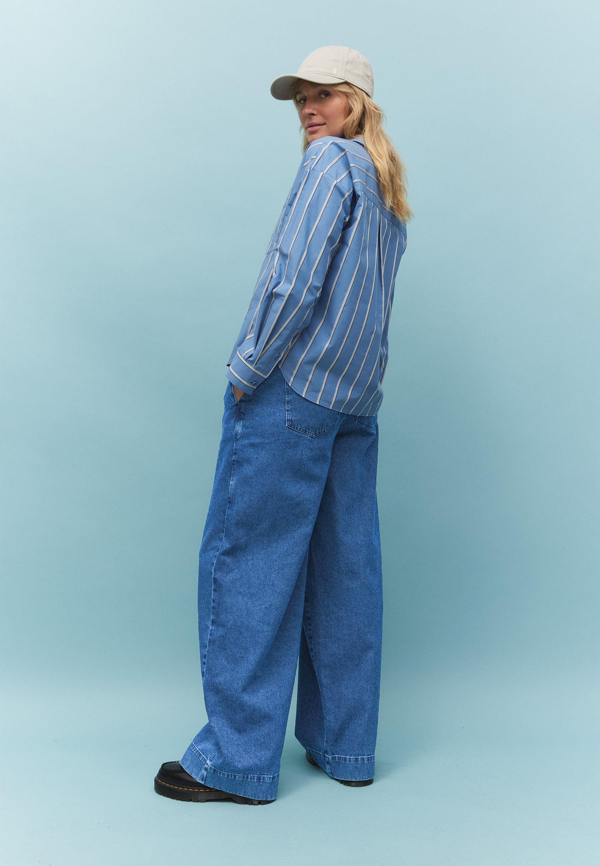 Recolution Forsythia Stripes camicia donna blue cotone bio