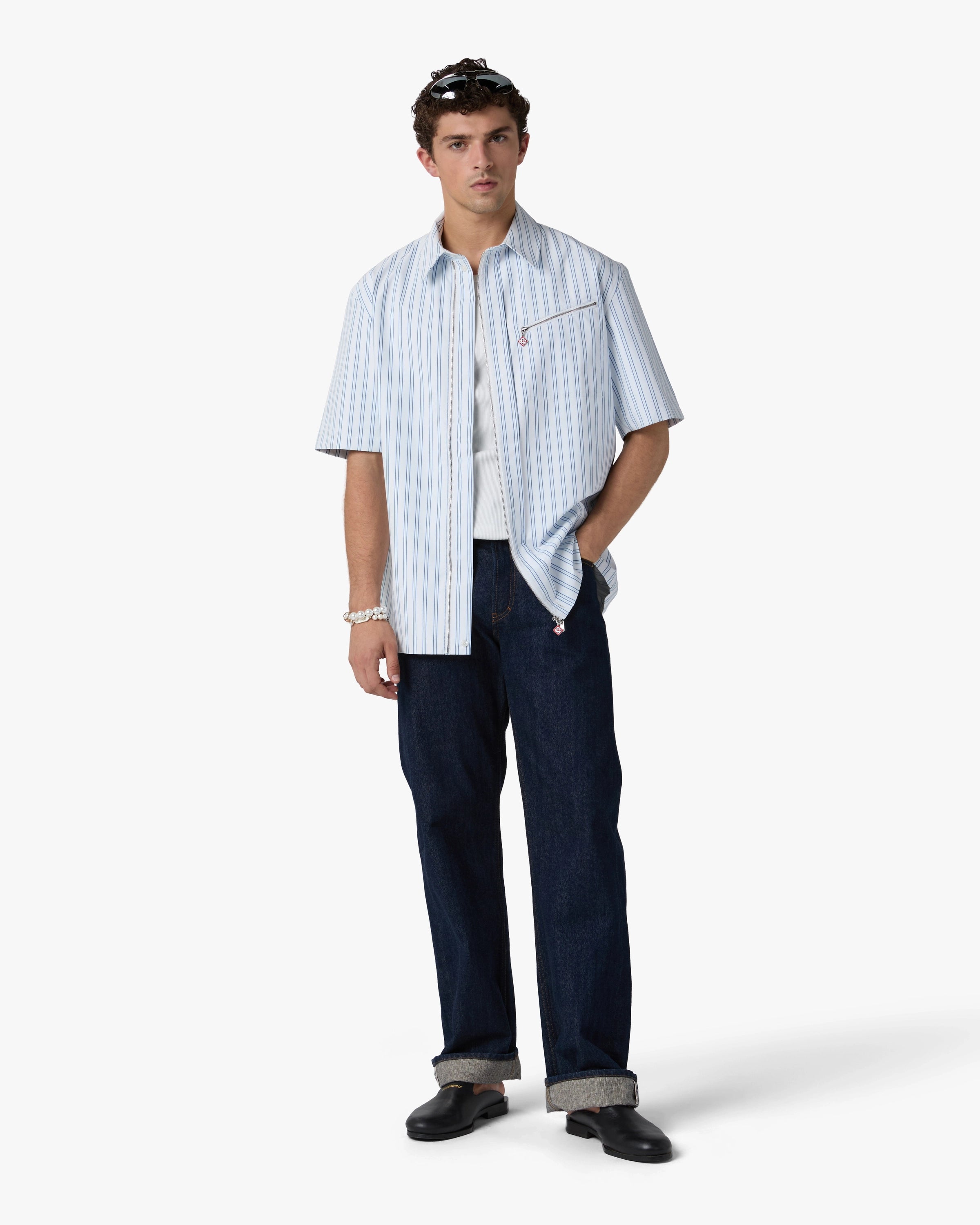 Casablanca Striped camicia uomo bianco blu zip