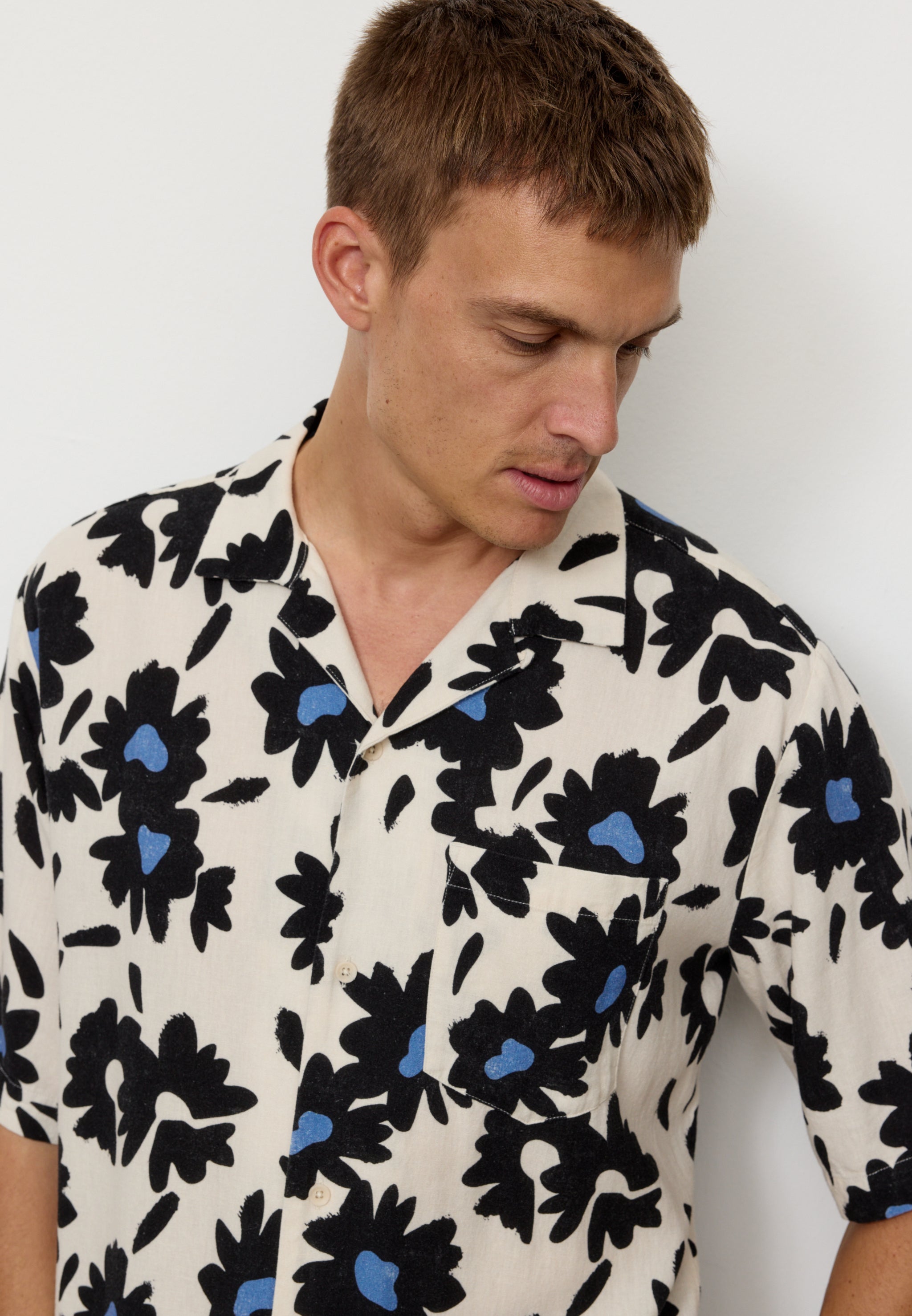 Recolution Cactus Bloom camicia uomo blu lino