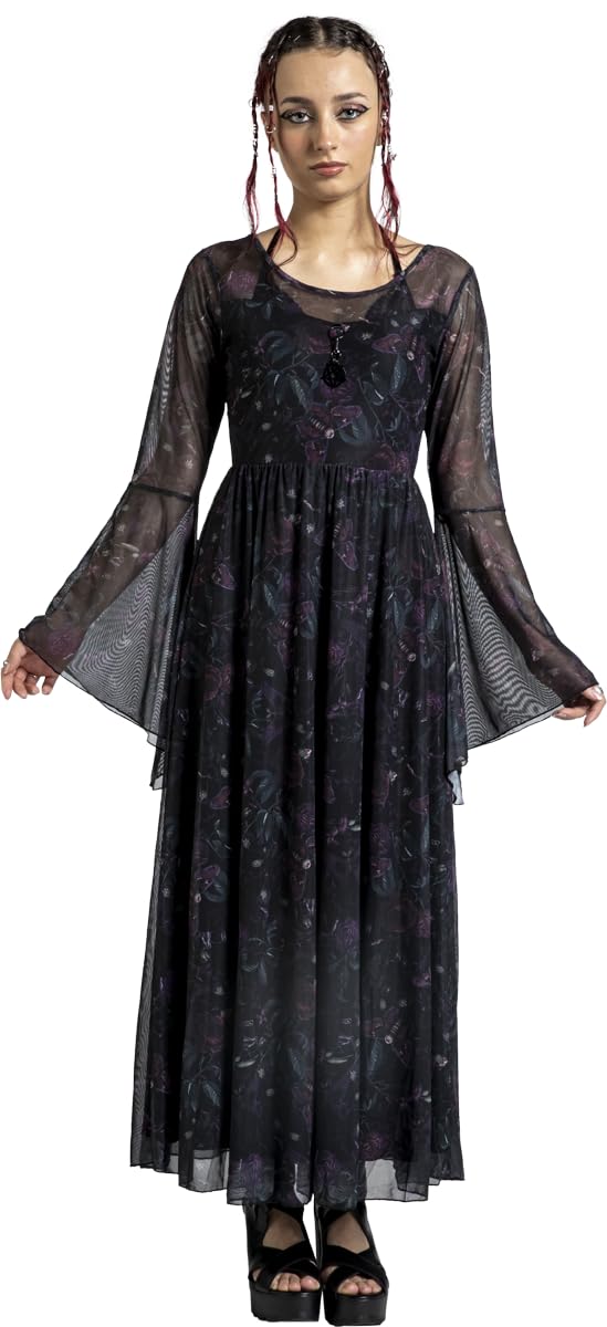 Gothicana by EMP Abito Lungo Nero stampa all-over taglia M