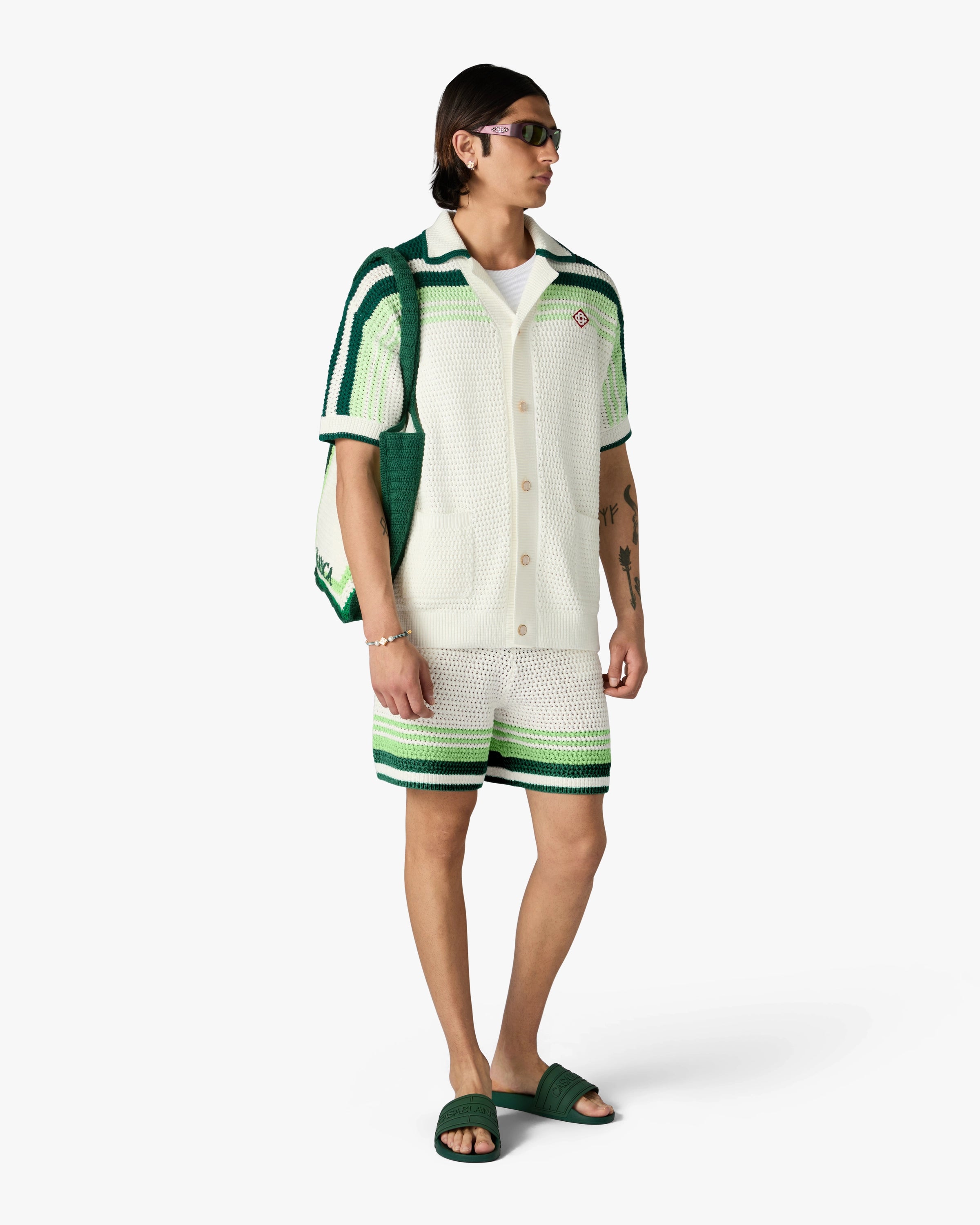 Casablanca Tennis Stripe camicia crochet verde