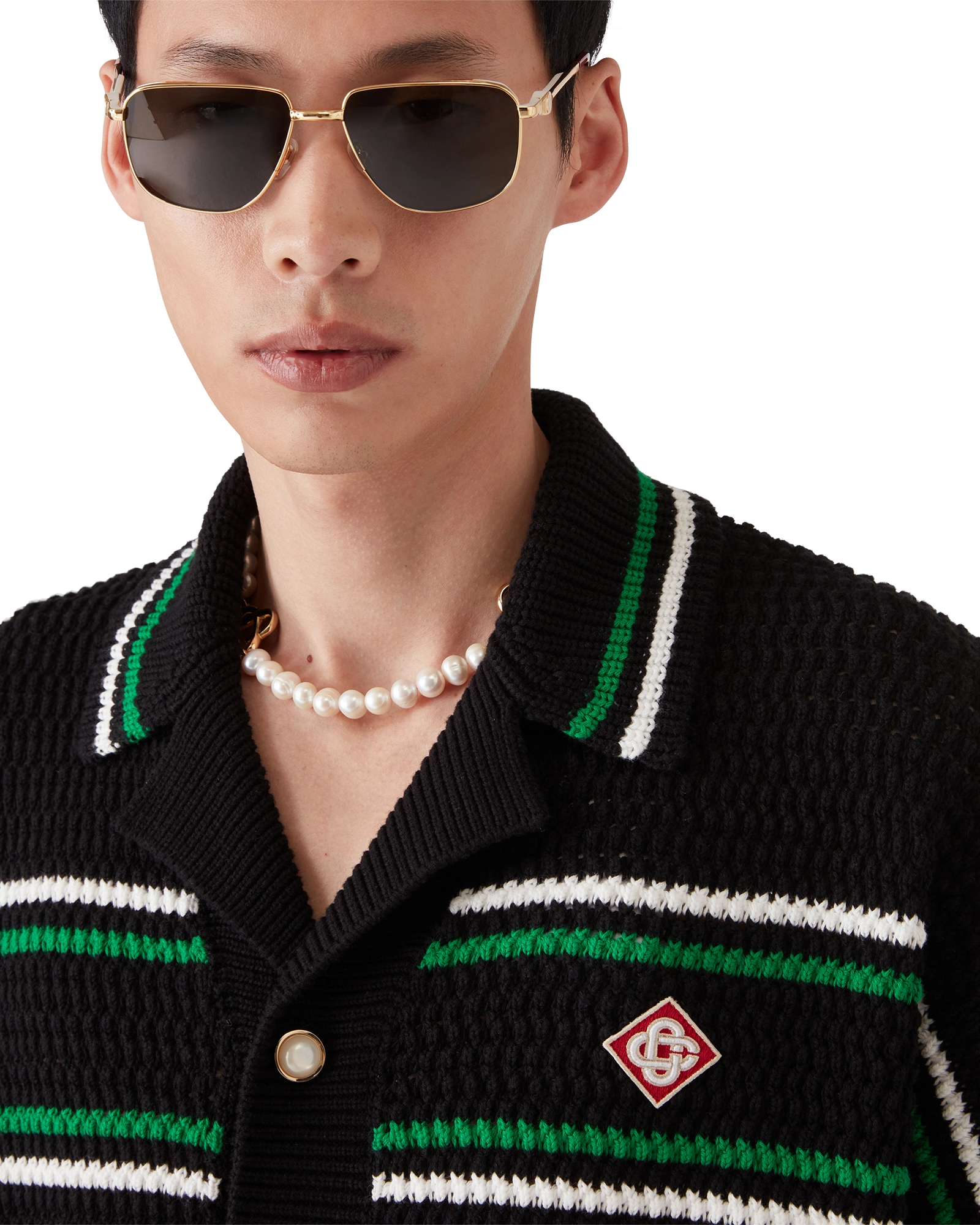 Casablanca Tennis camicia crochet cotone nera taglia M