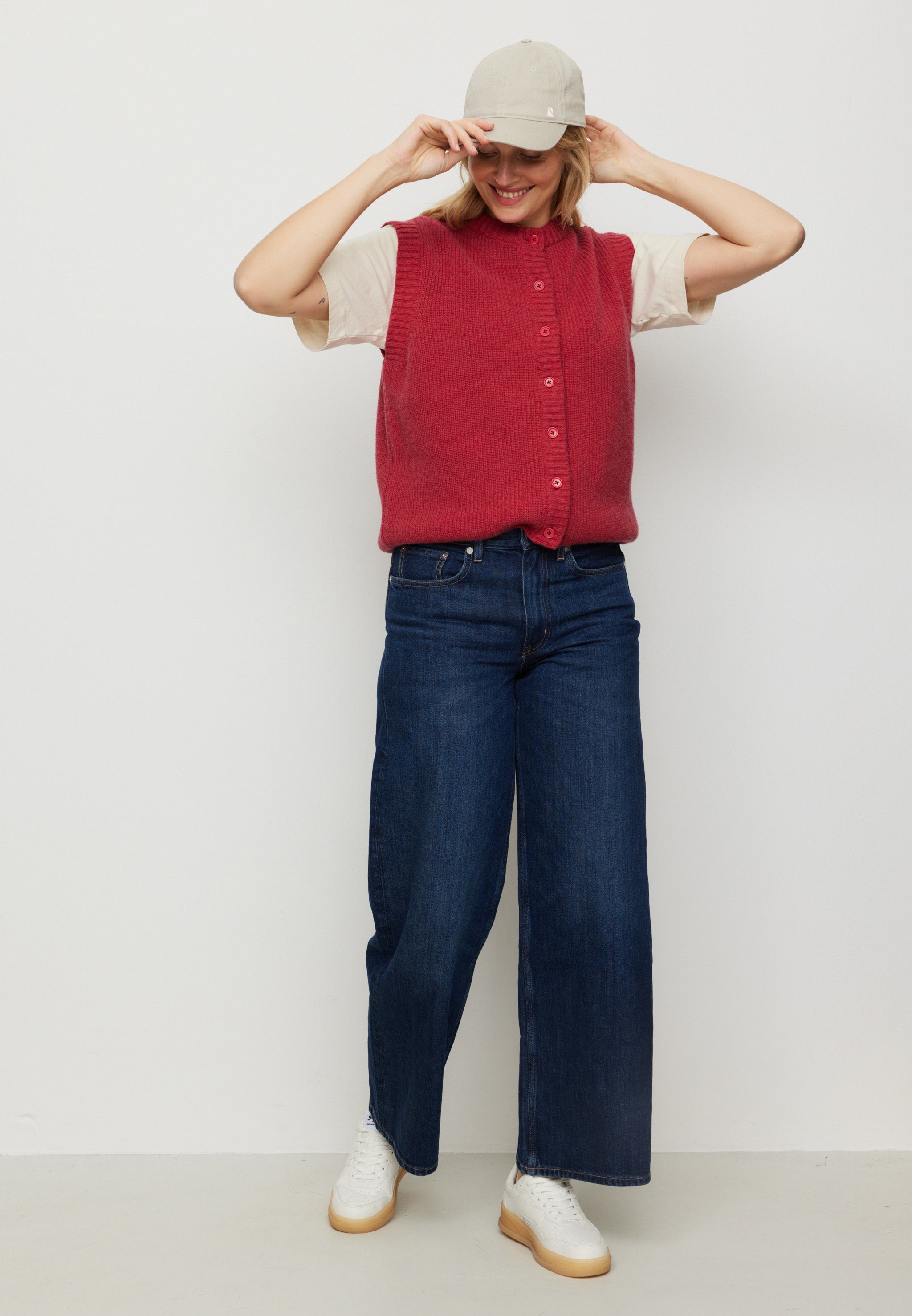 Recolution Goji gilet maglia donna rosso lana bio