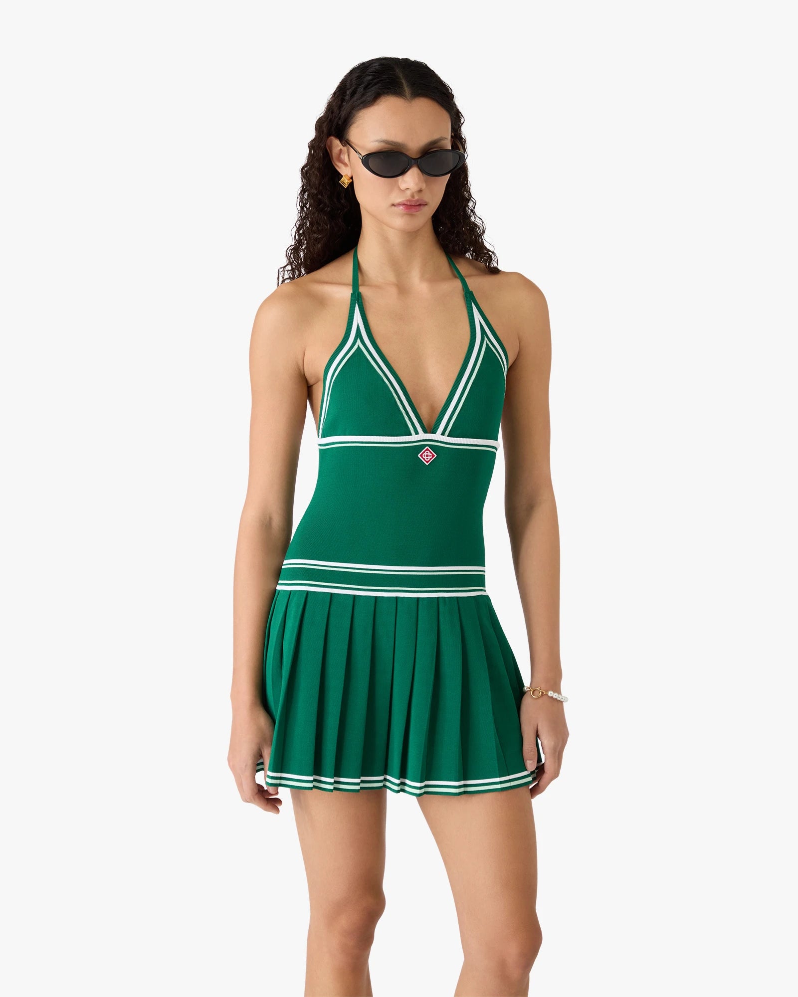 Casablanca Halter mini abito verde plissettato