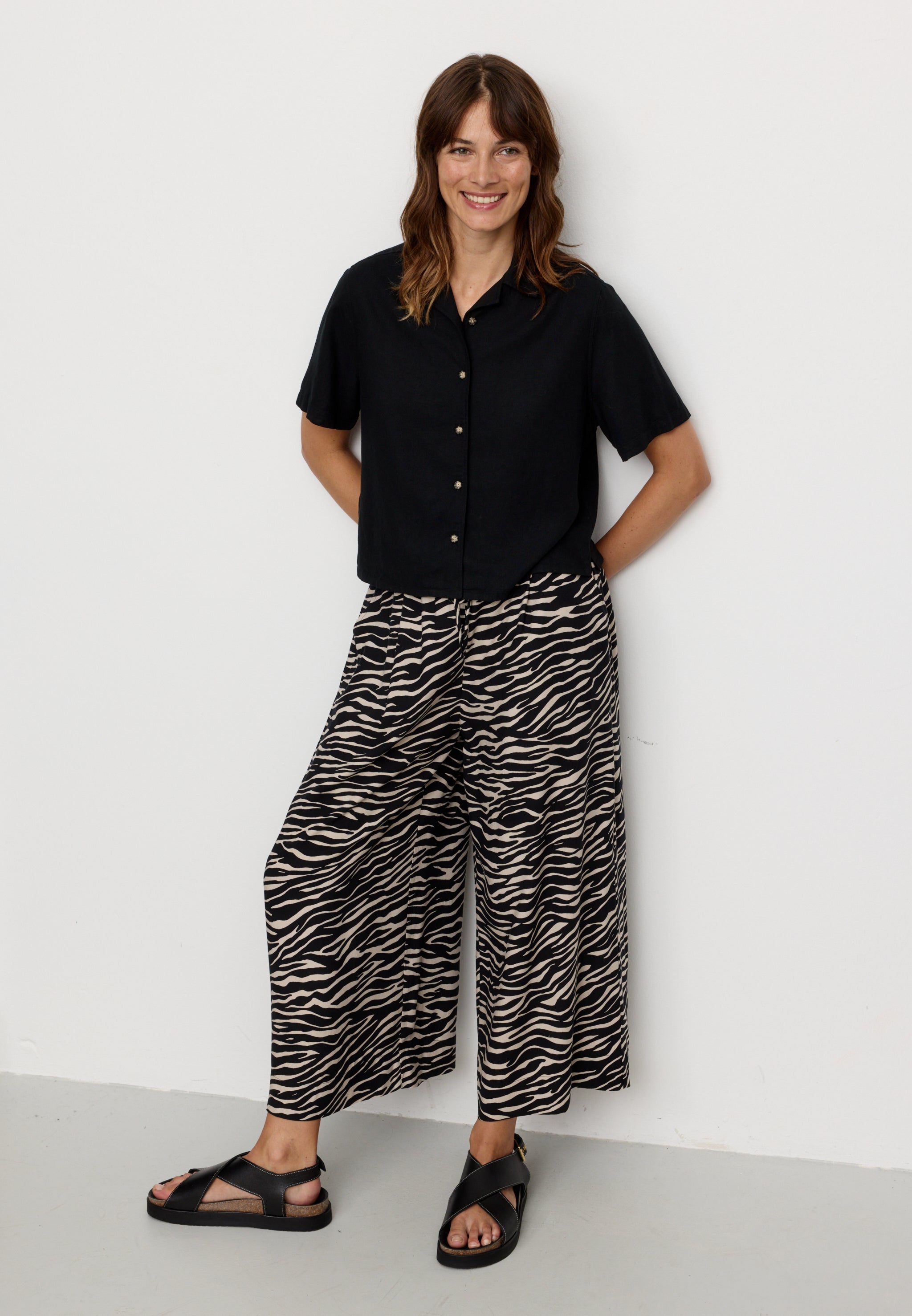 Recolution Sequoia Zebra pantaloni donna neri viscosa zebrati