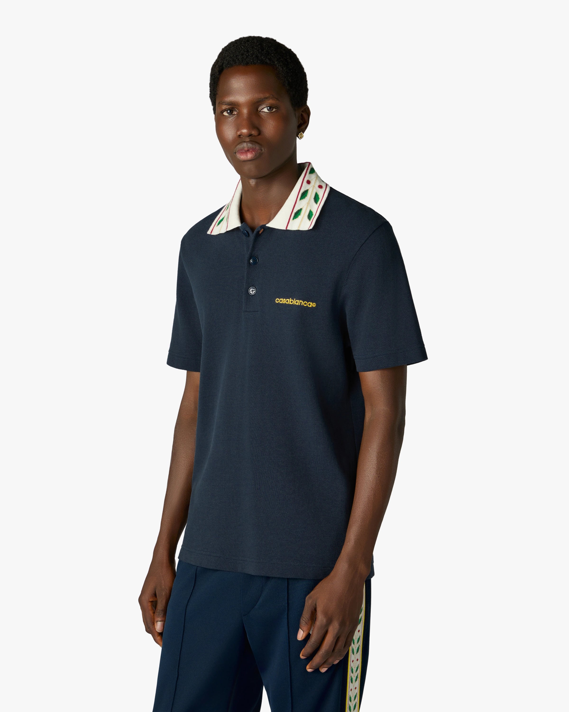 Casablanca Laurel polo piqué navy cotone bio uomo