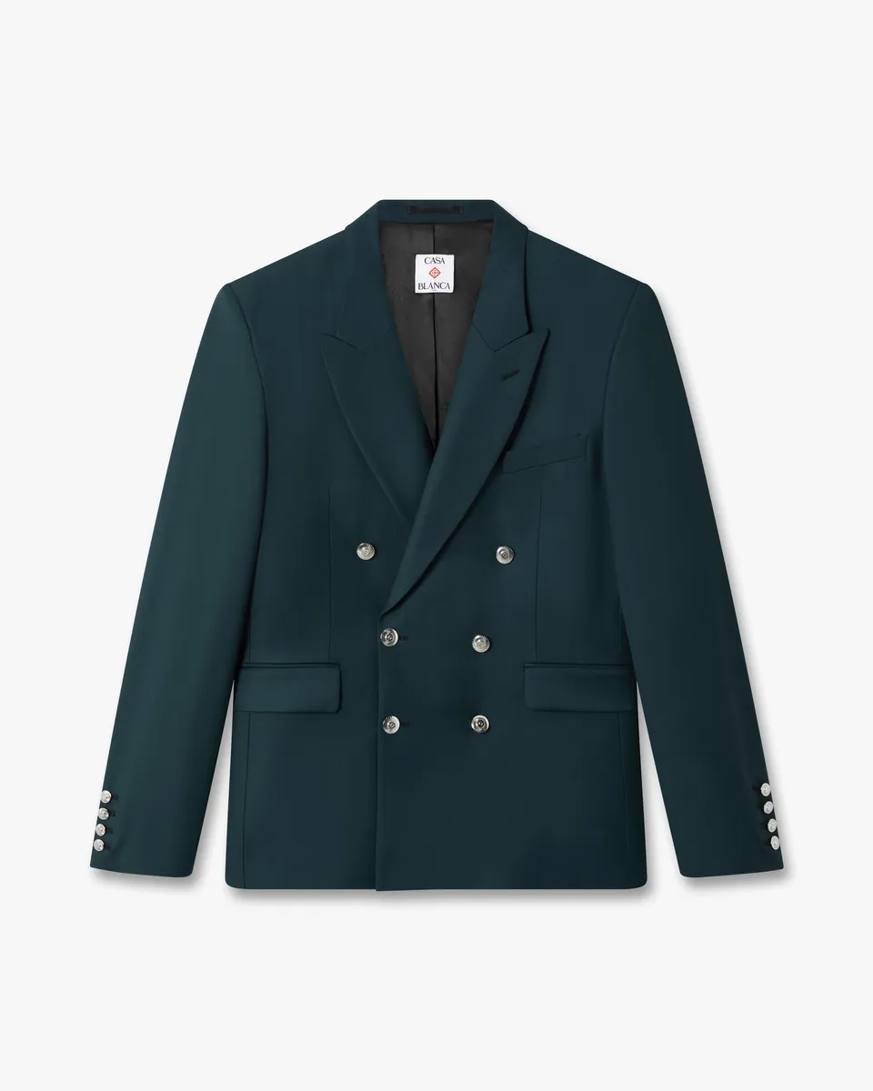 Casablanca Dark Teal Wool Double-Breasted Jacket giacca lana taglia 50