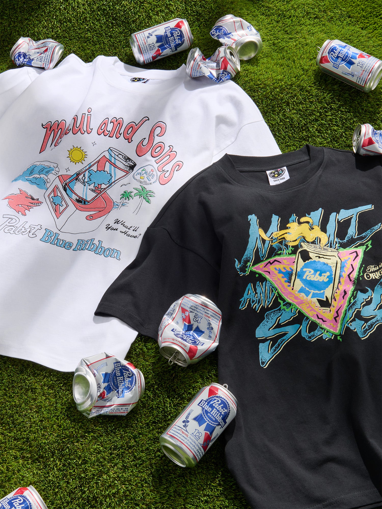 Maui & Sons Pabst Blue Ribbon Rad t-shirt nera cotone