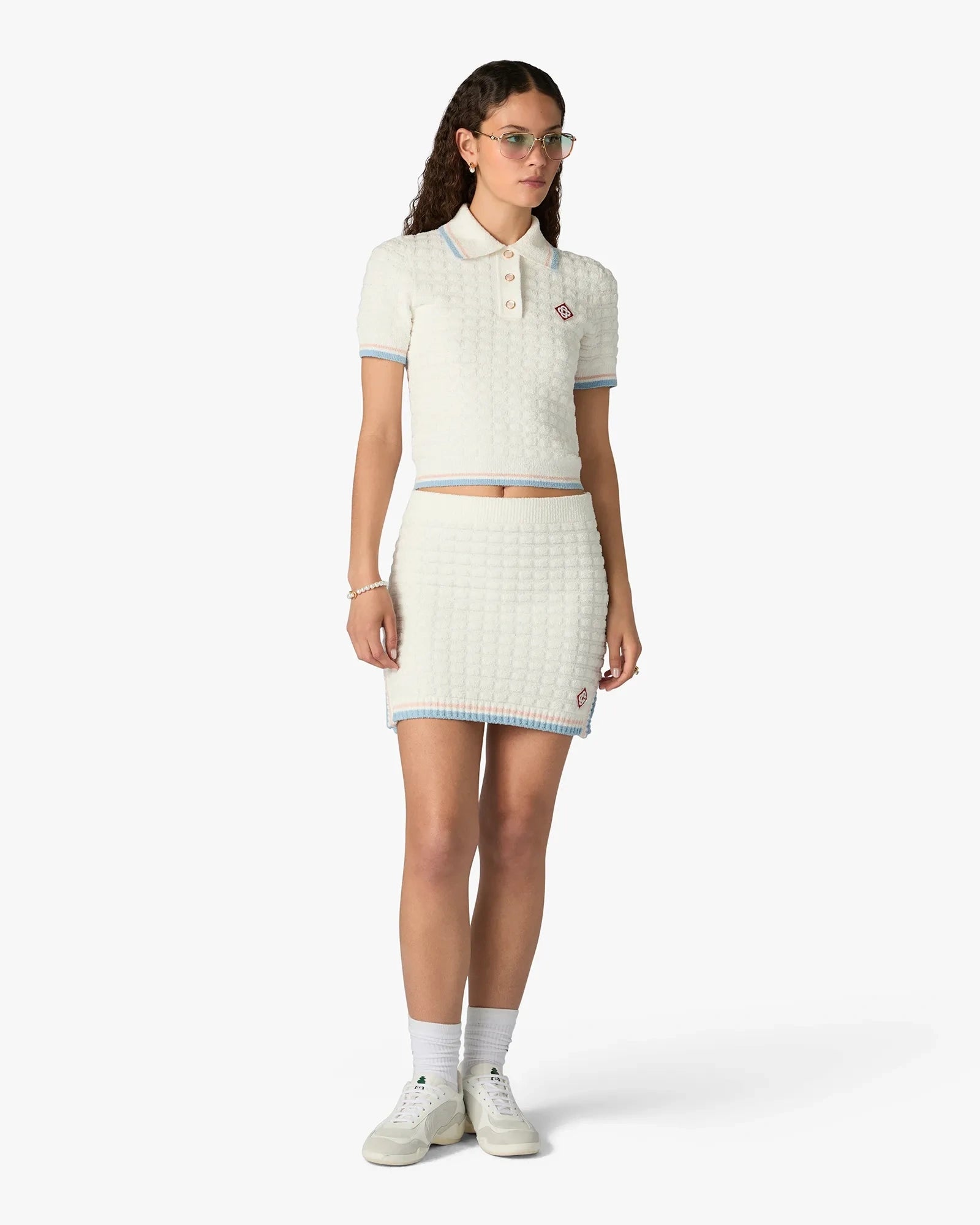 Casablanca Tennis polo donna bianca bouclé manica corta