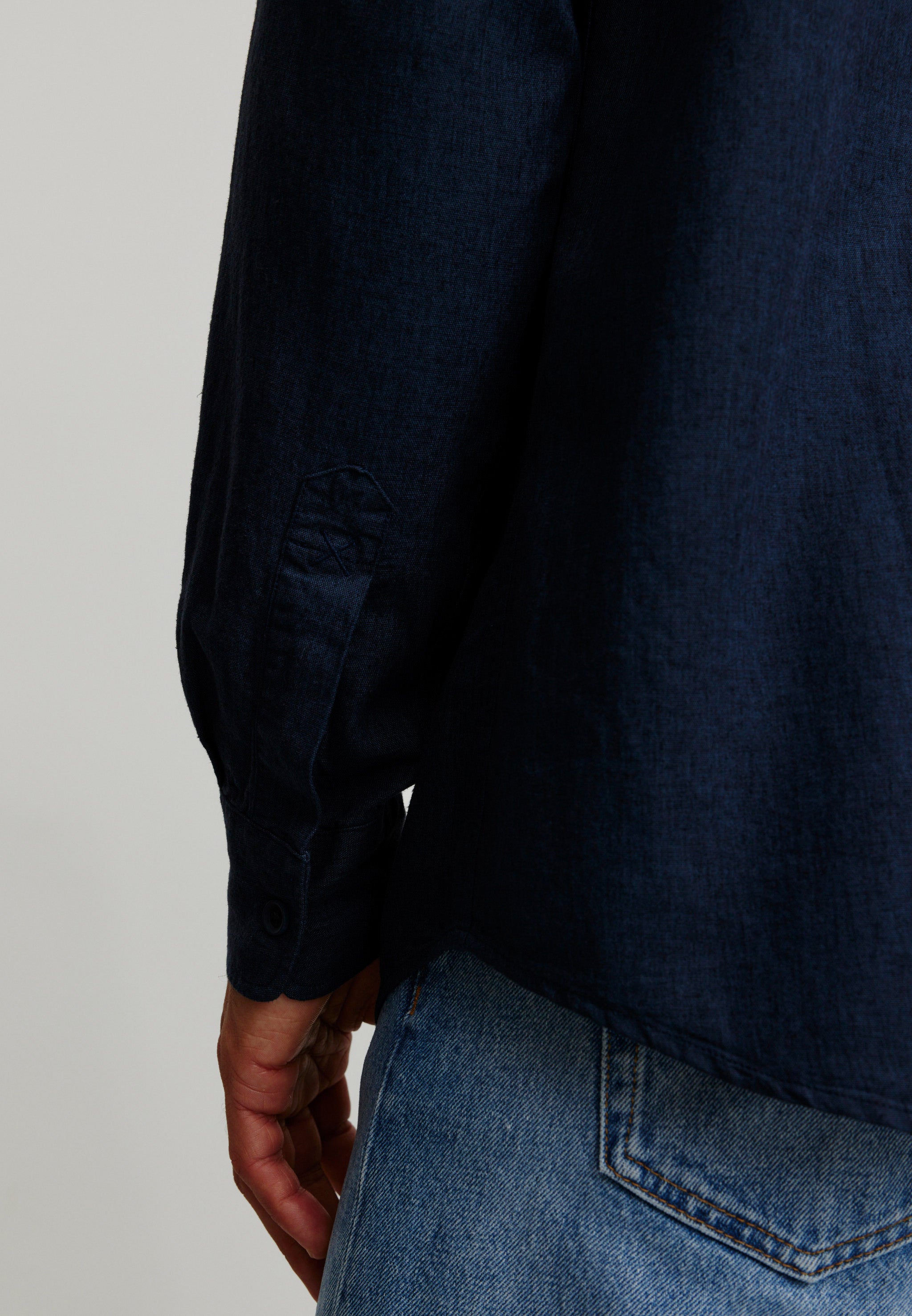 Recolution NUTMEG Camicia Lino Blu Navy Manica Lunga