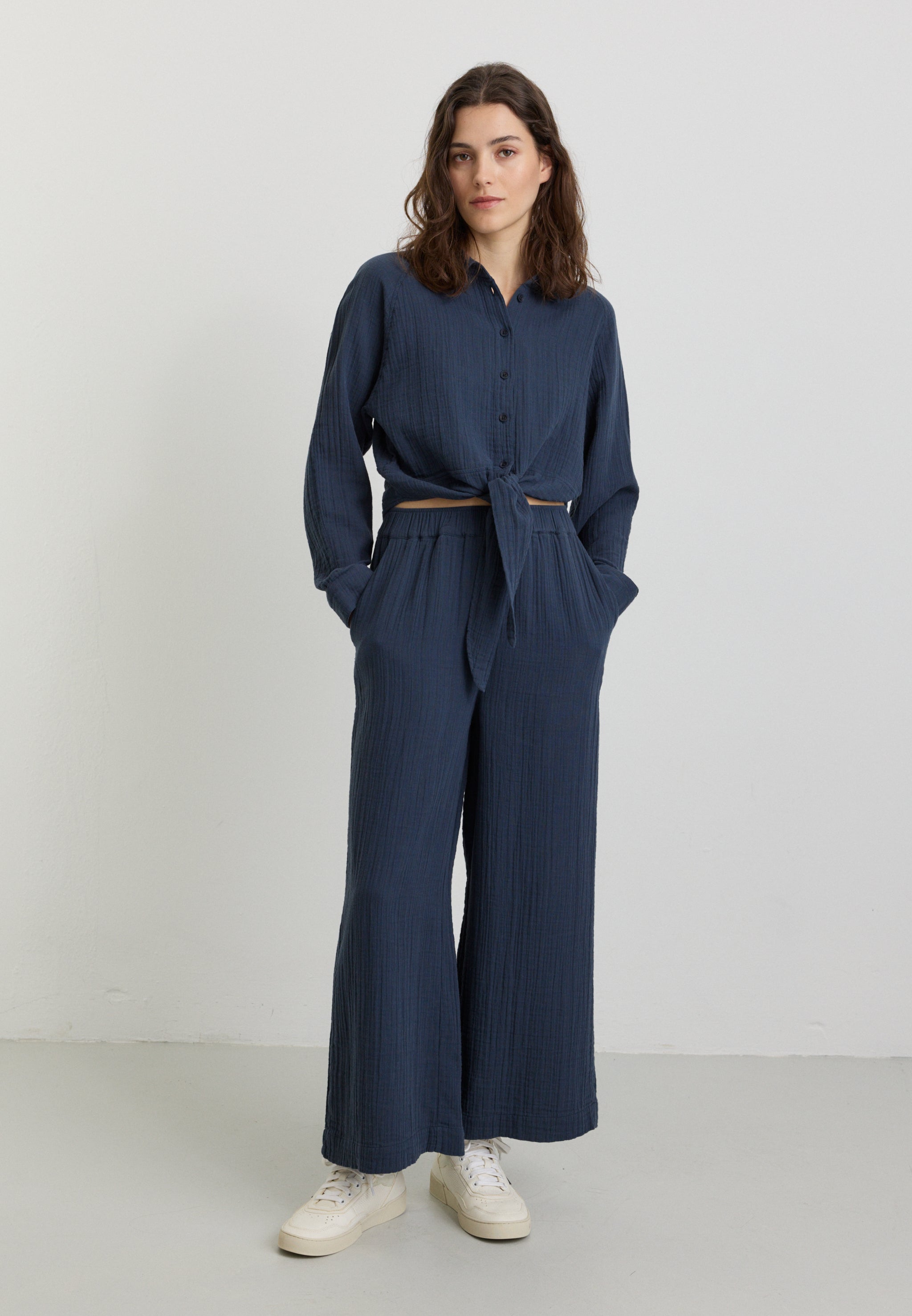 Recolution Limba pantaloni culotte donna blu mussola bio