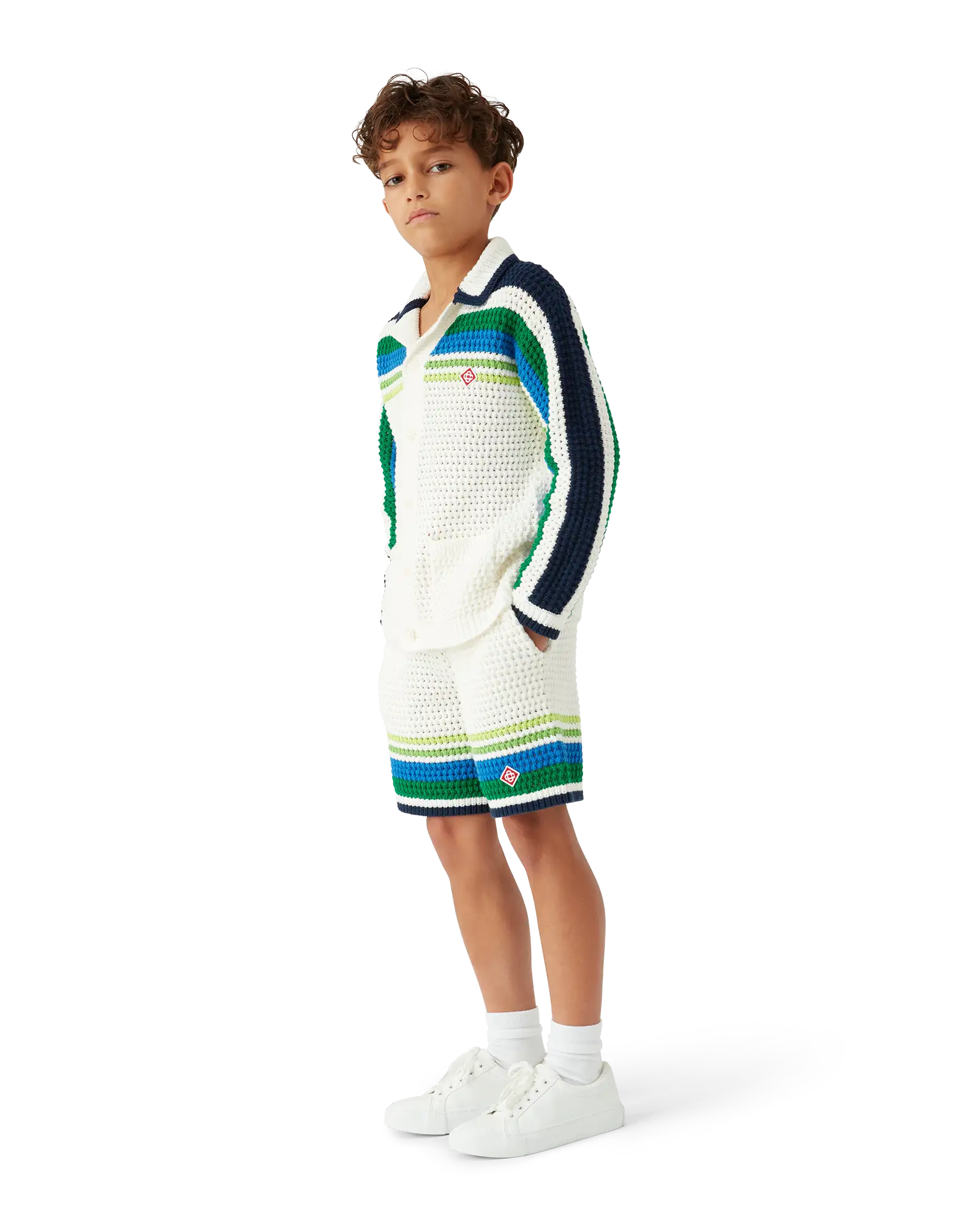 Casablanca Tennis Stripe maglia bimbo bianca maniche lunghe
