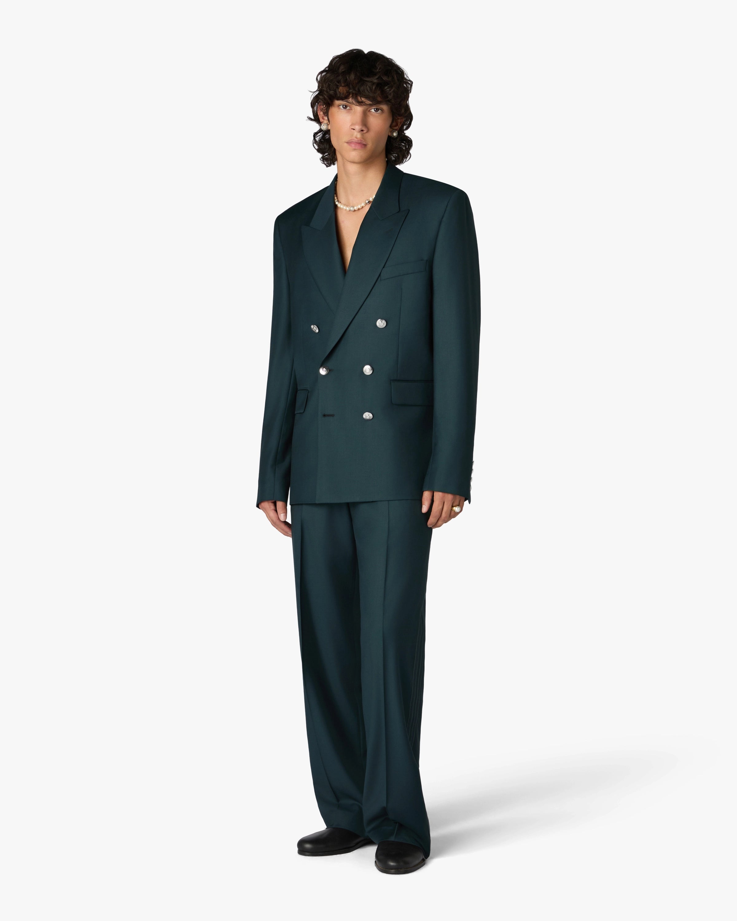 Casablanca Dark Teal Straight Leg pantaloni verde petrolio lana