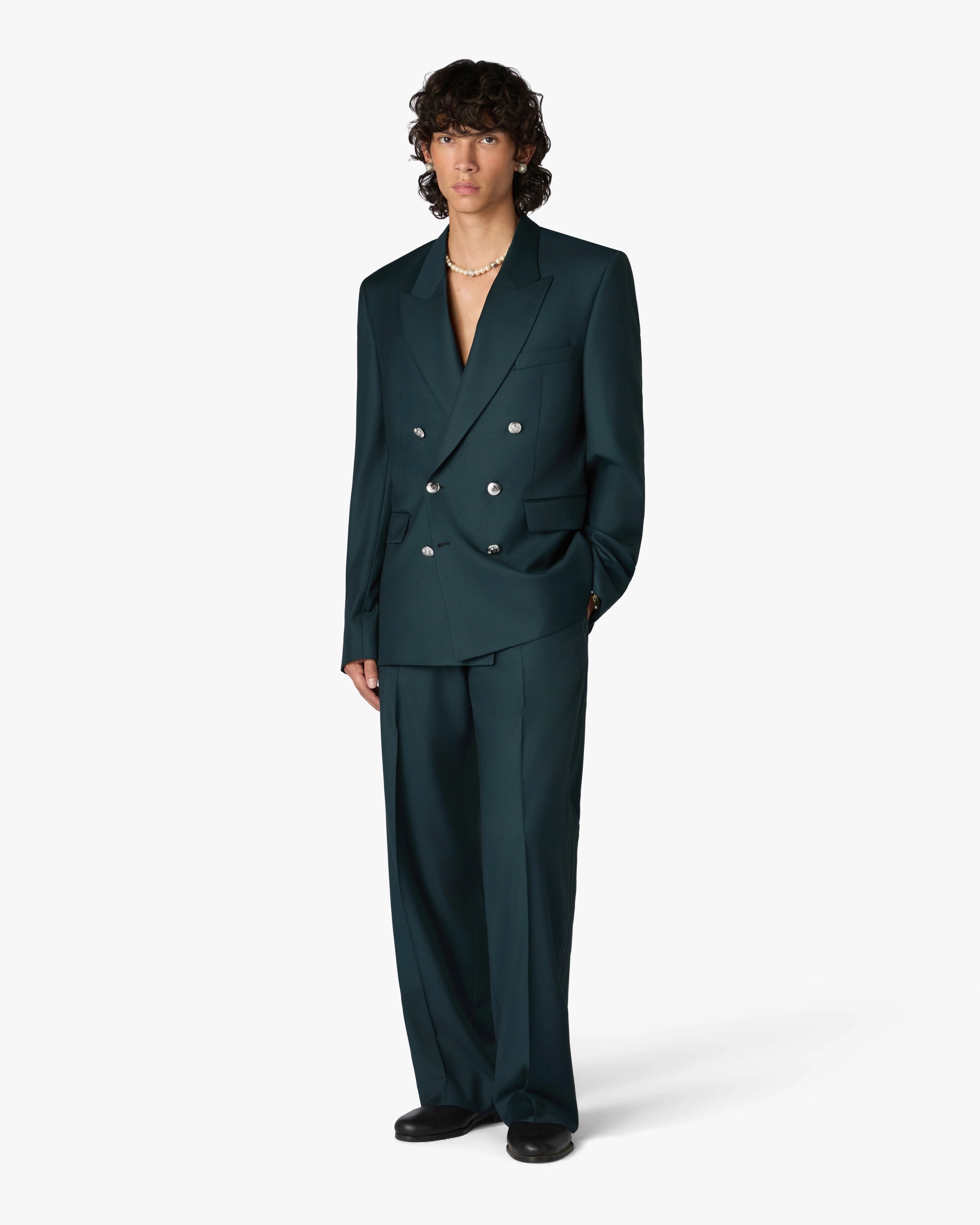 Casablanca Dark Teal Wool Double-Breasted Jacket giacca lana taglia 50
