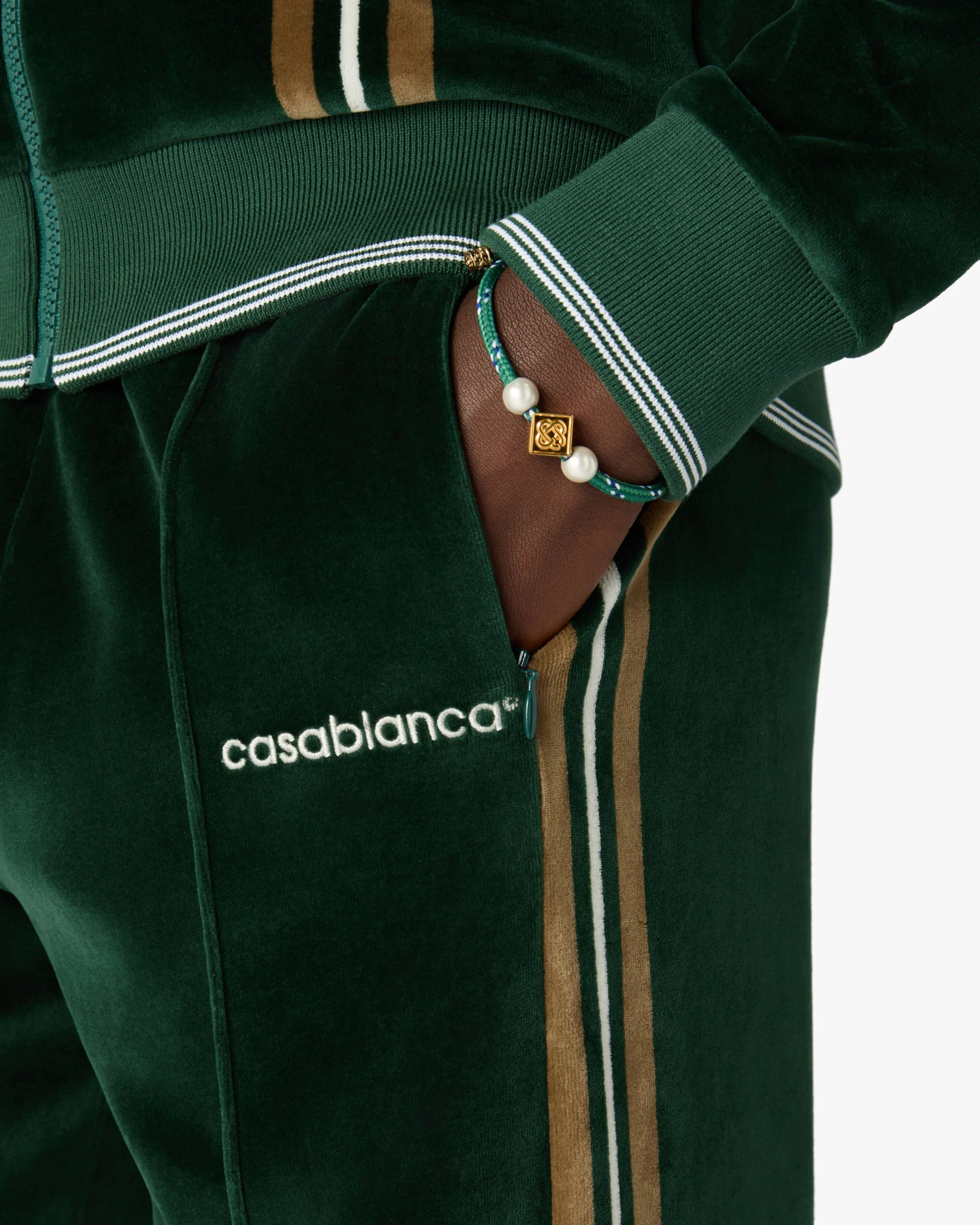 Casablanca Green Brown Stripe pantaloni tuta velluto verde