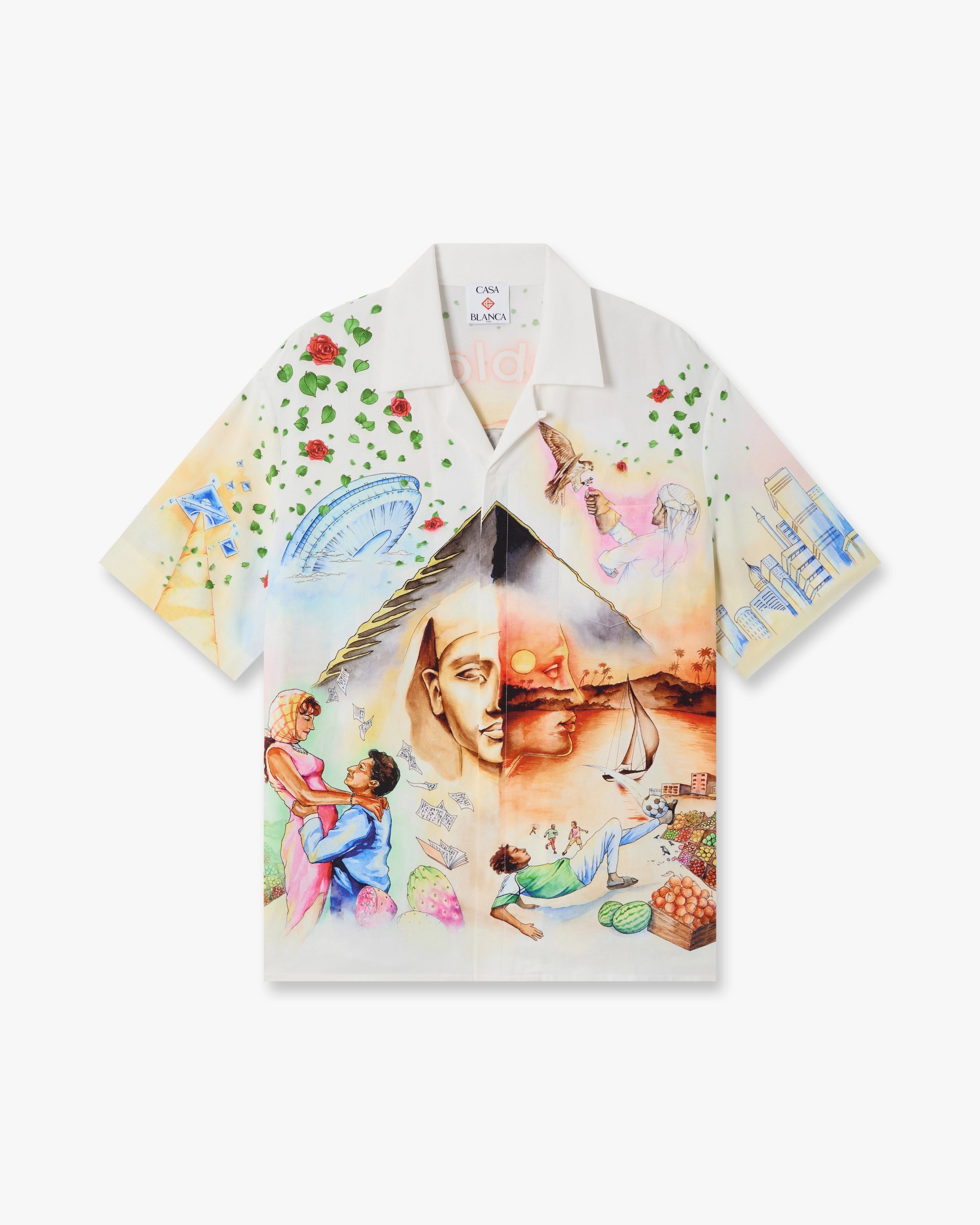 Casablanca Arts Egyptiens camicia lino maniche corte multicolore
