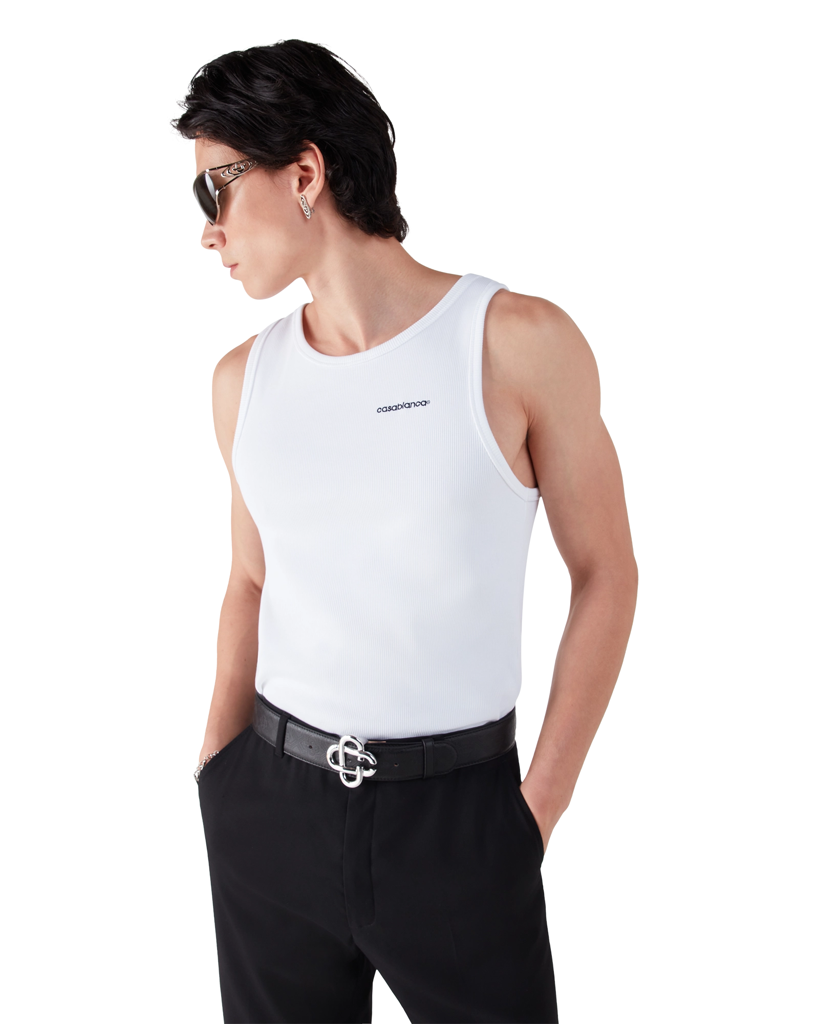 Casablanca Ribbed canotta bianca cotone organico