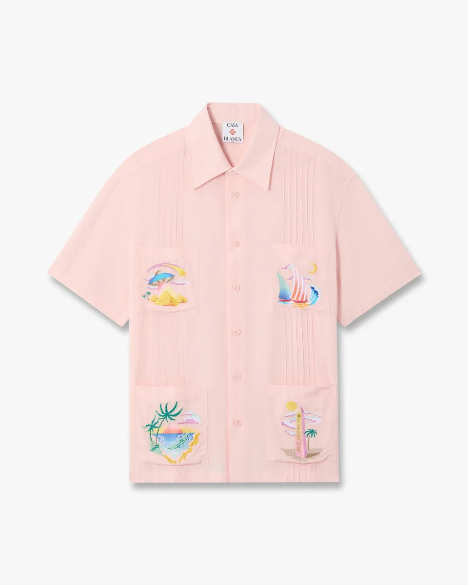 Casablanca Phantasmagoria camicia lino rosa maniche corte