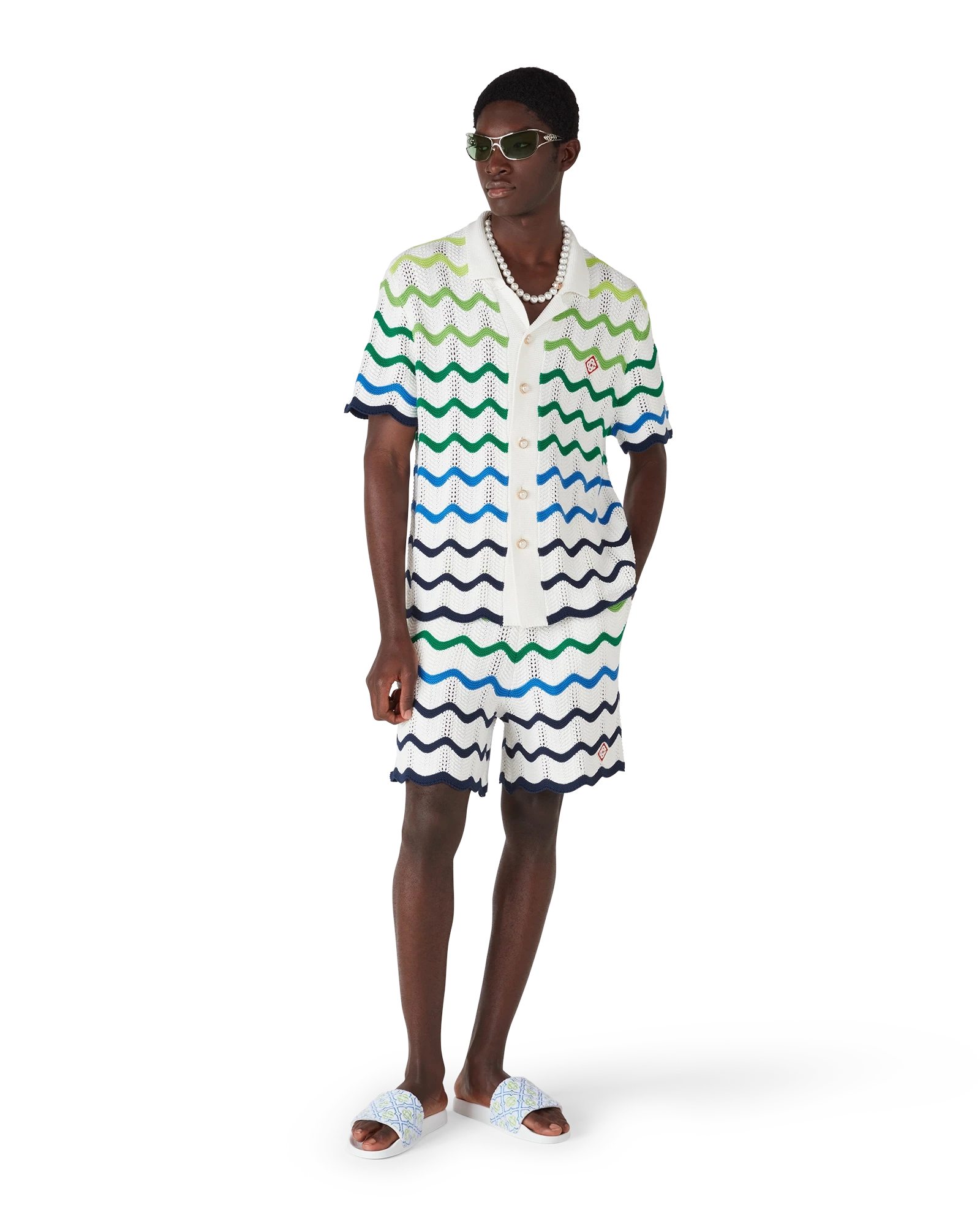 Casablanca Wave Knit shorts cotone verde bianco