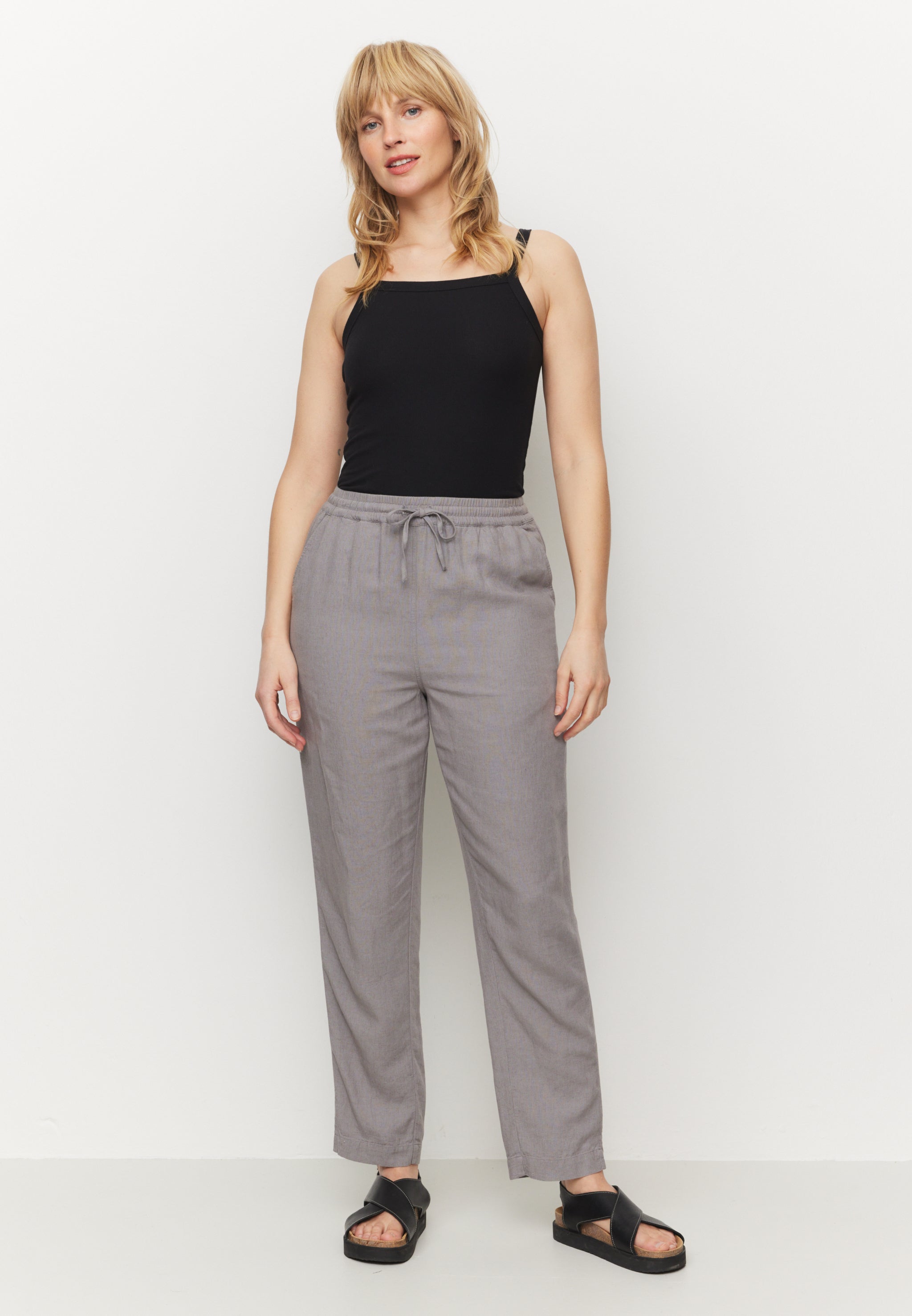 Recolution Moonflower pantaloni donna greige lino