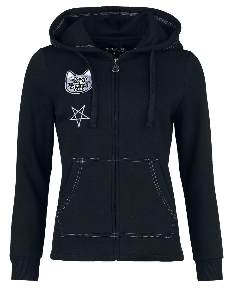 Gothicana by EMP Giacca con Cappuccio Nera Patch Gatto donna