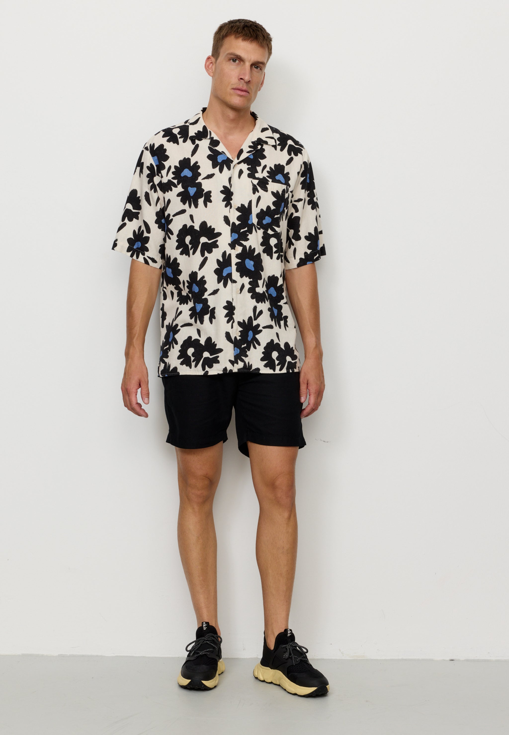 Recolution Cactus Bloom camicia uomo blu lino