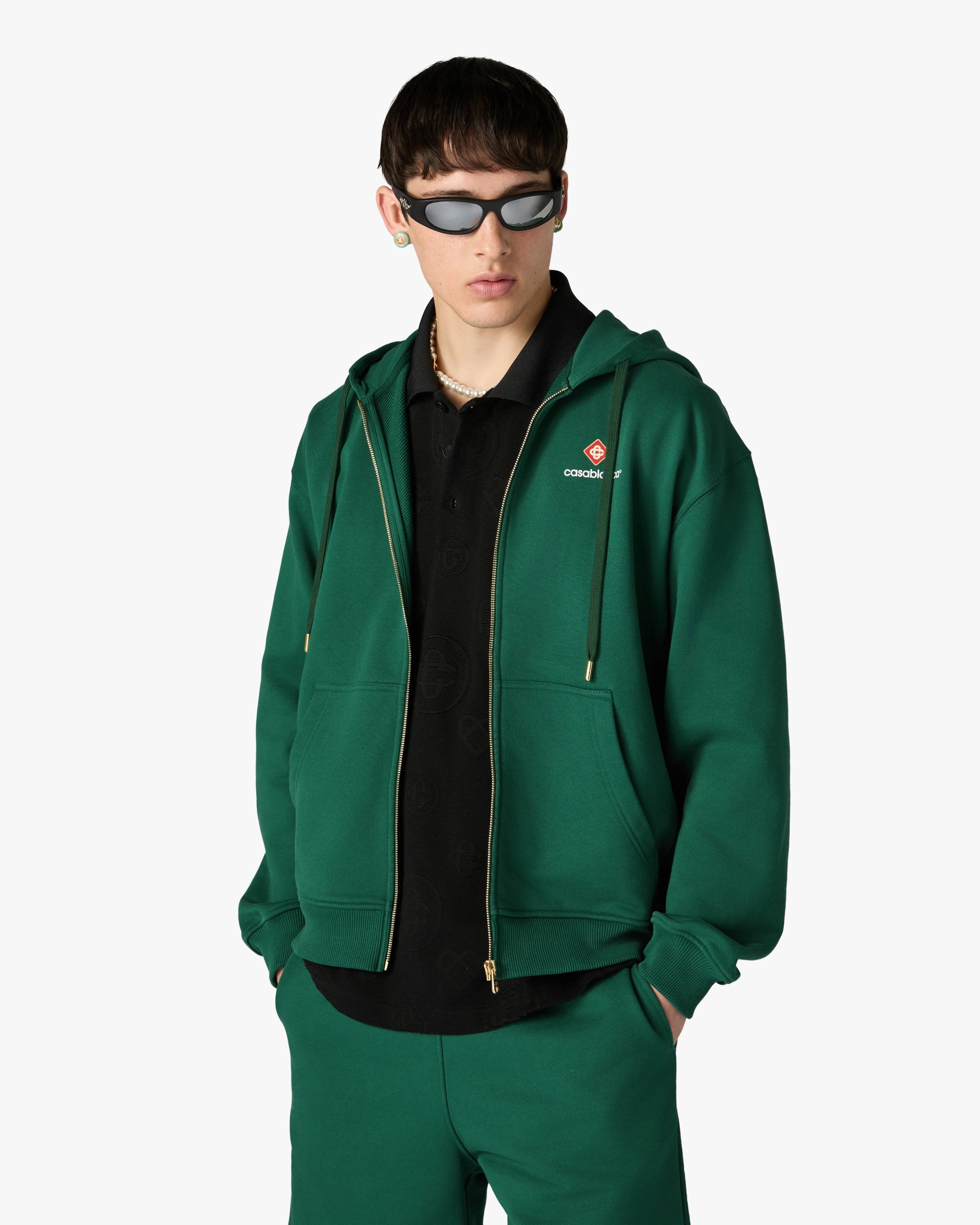 Casablanca Sport Type felpa zip verde cappuccio