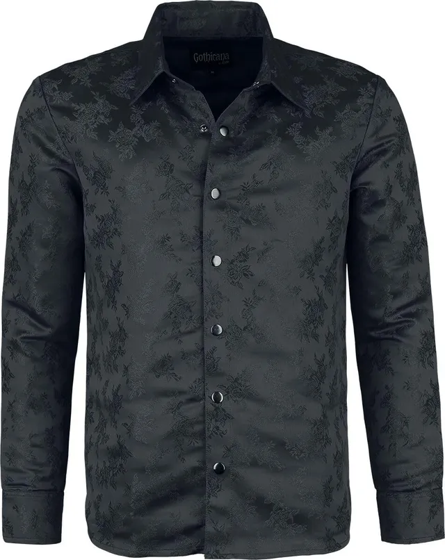 Gothicana by EMP Camicia nera uomo L rose maniche lunghe