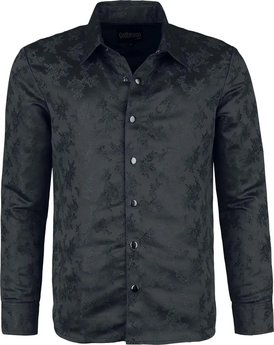Gothicana by EMP Camicia nera uomo L rose maniche lunghe