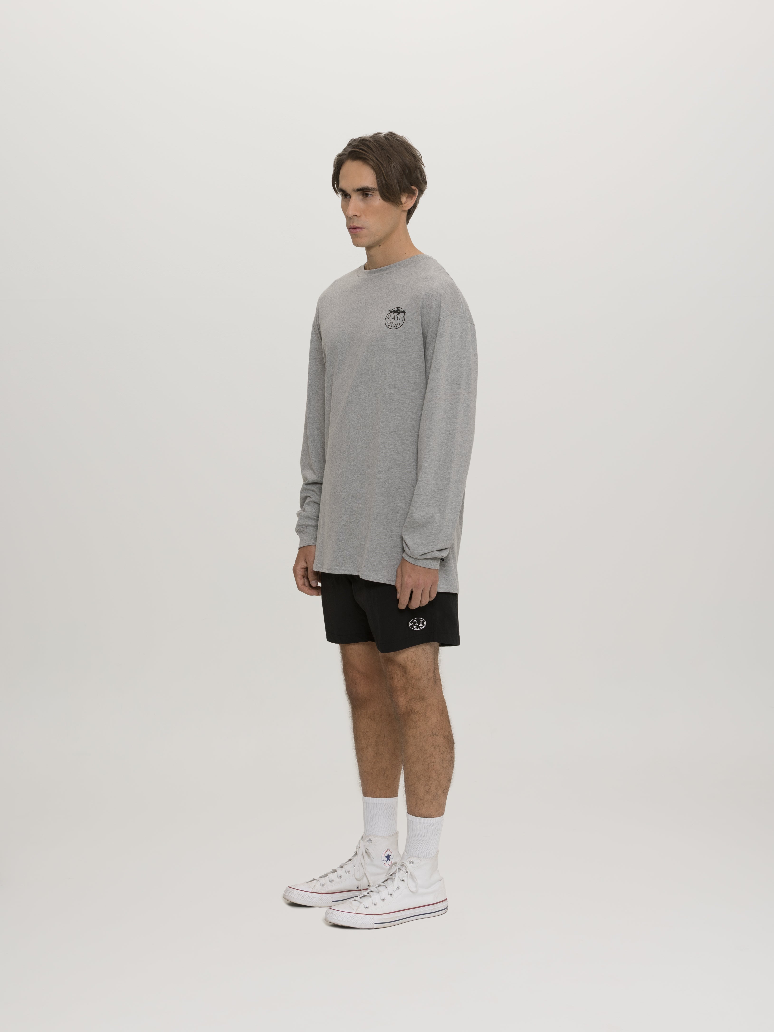Maui and Sons Classic Shark Logo maglia manica lunga grigia