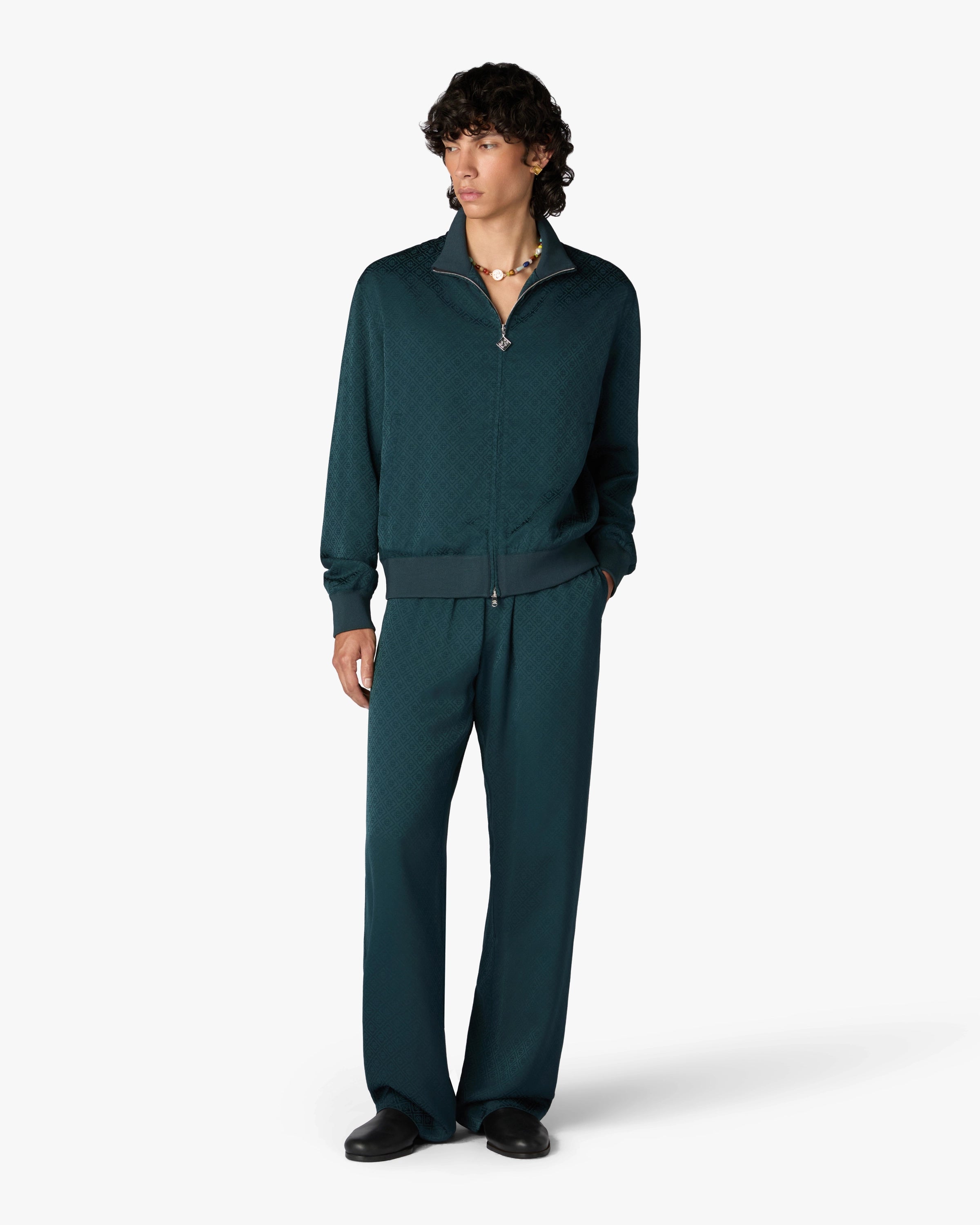 Casablanca Monogram giacca tuta verde petrolio viscosa