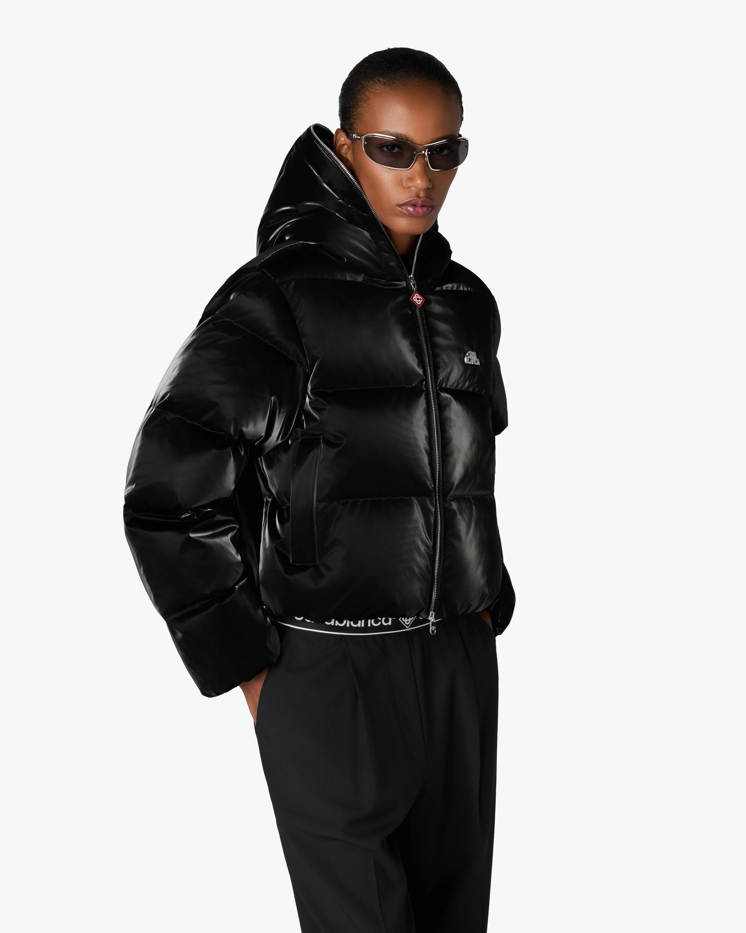 Casablanca Lacquered Cropped Piumino Donna Nero Piuma