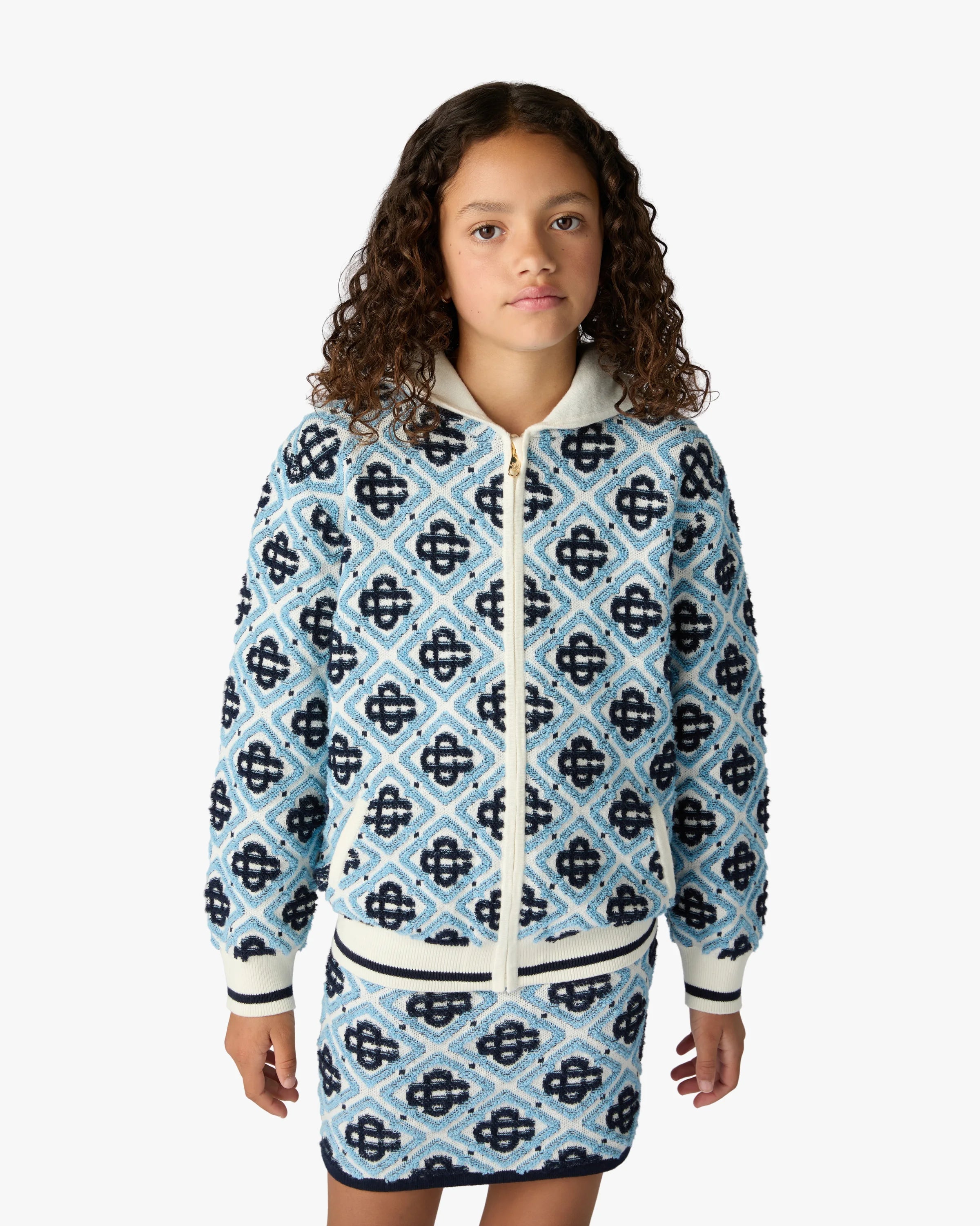 Casablanca Monogram Felpa Zip Bambino Blu cotone
