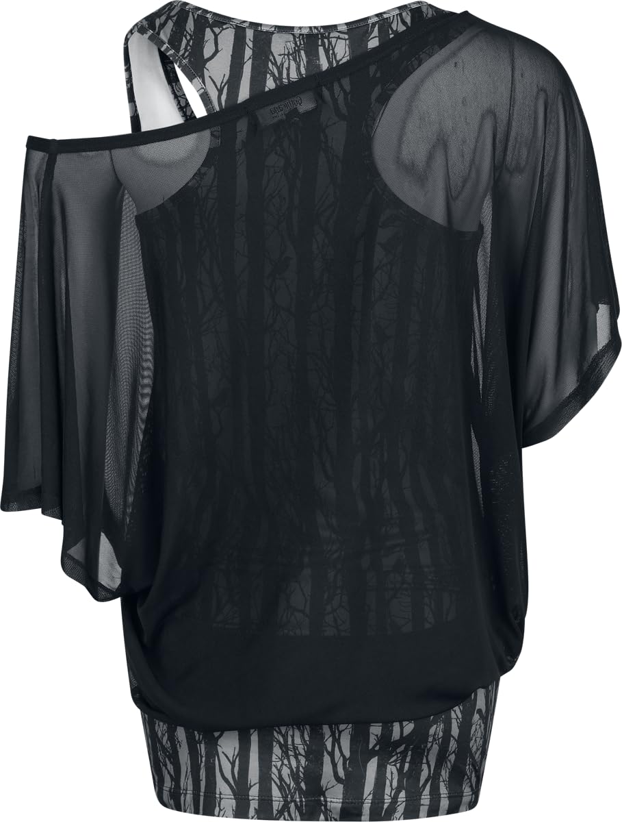 Gothicana by EMP Set T-Shirt e Top Neri Stampa Foresta