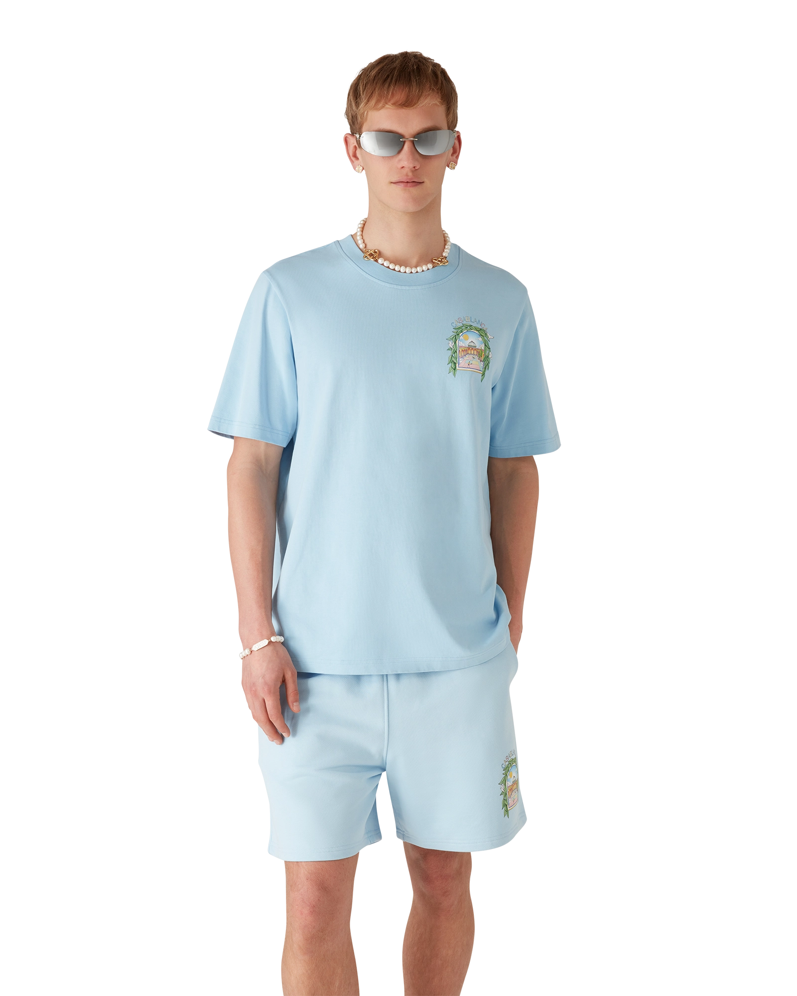 Casablanca L'Arche De Tennis t-shirt azzurro cotone organico