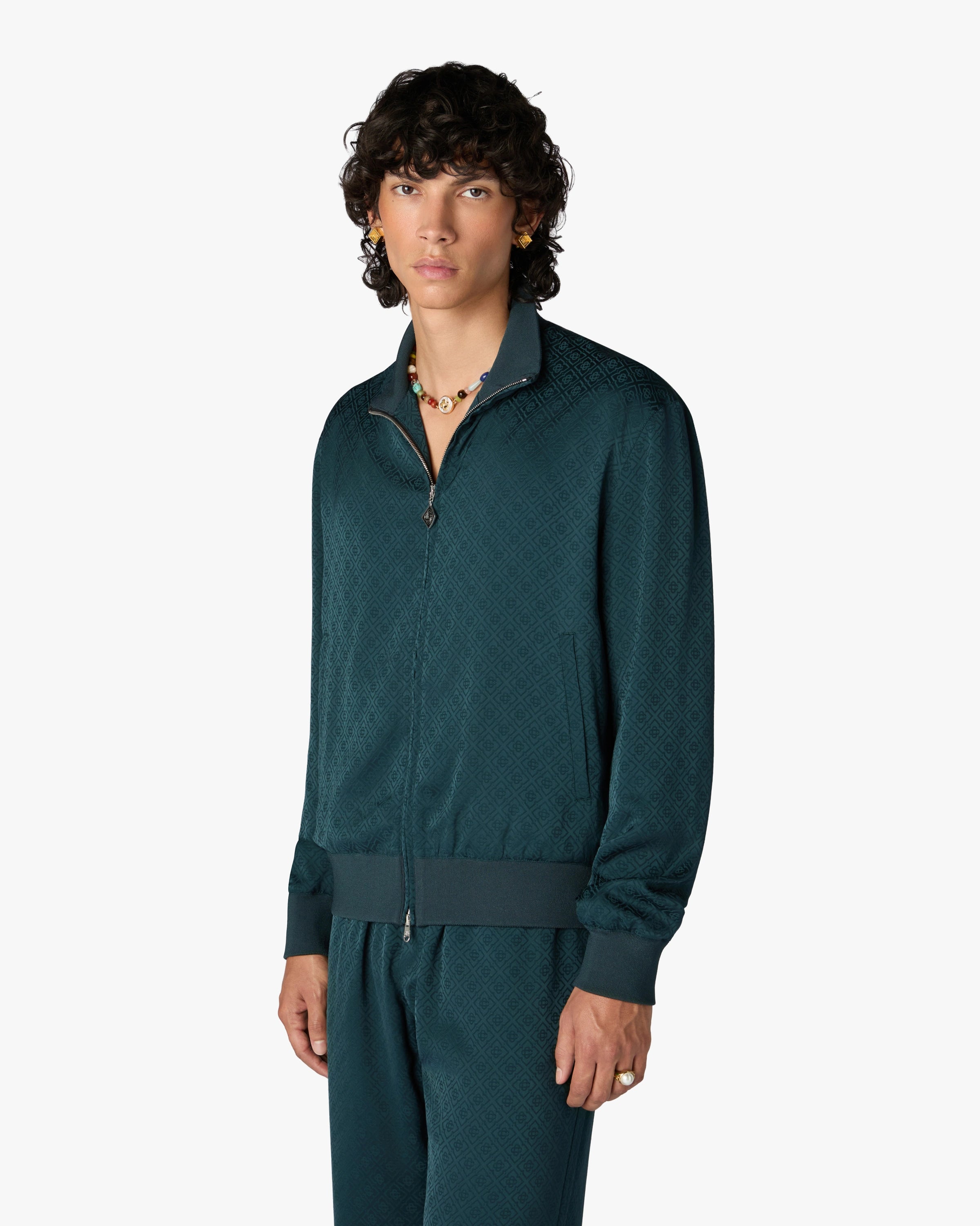 Casablanca Monogram giacca tuta verde petrolio viscosa
