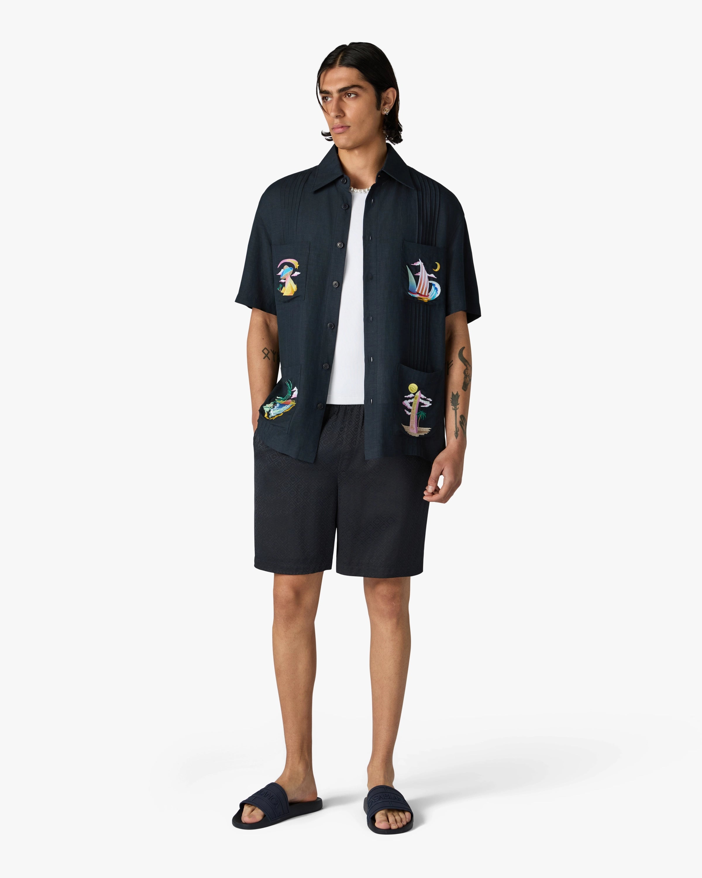 Casablanca Phantasmagoria camicia grigio scuro lino uomo