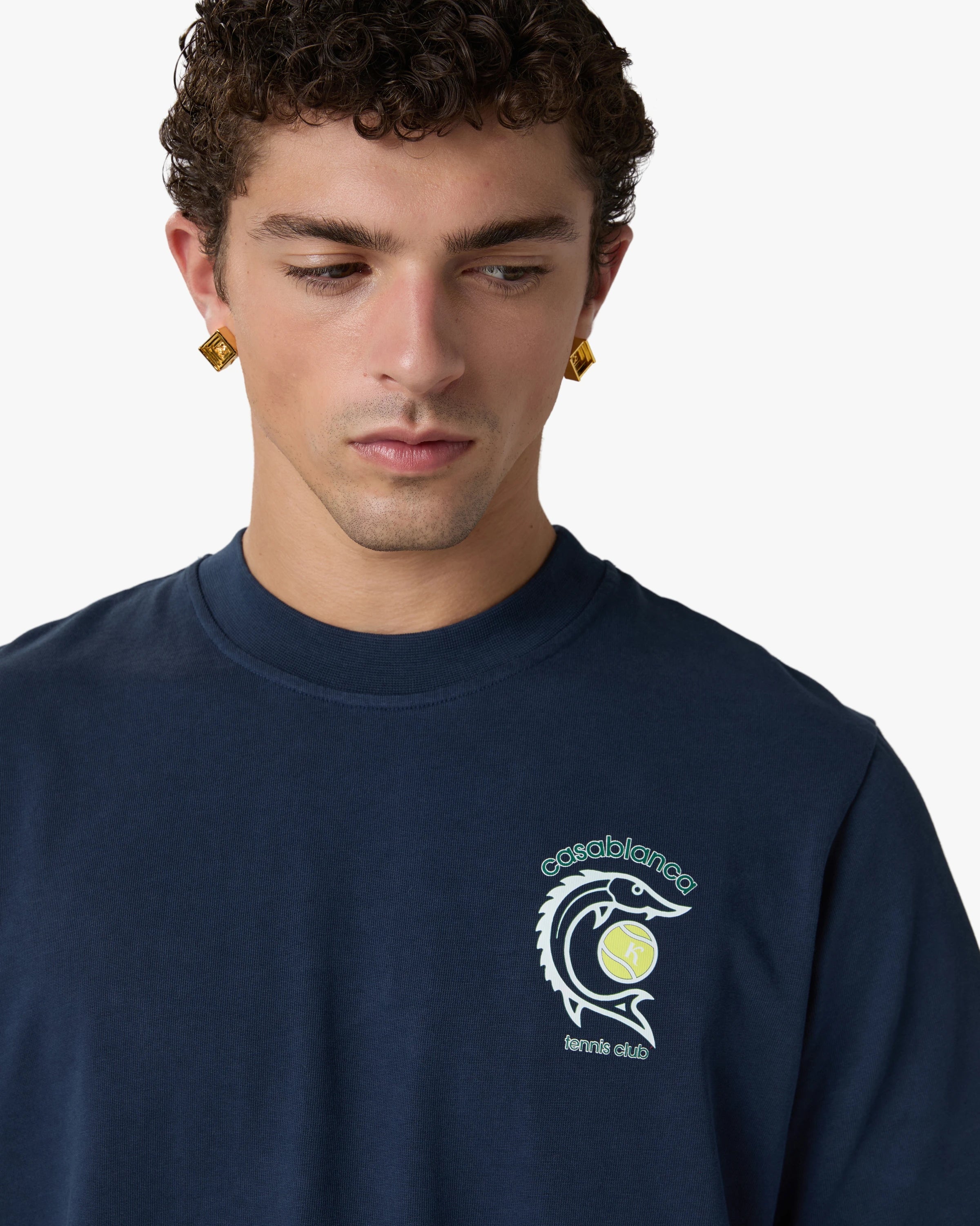Casablanca Casa Kaspia T-Shirt Cotone Blu Navy