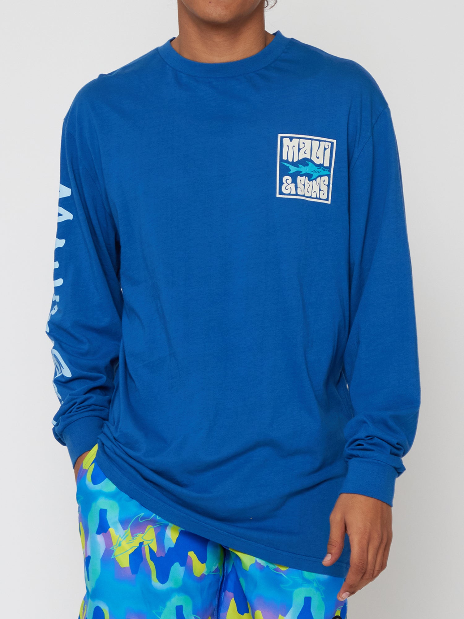 Maui and Sons Psych Surfer Long Sleeve maglia blu cotone