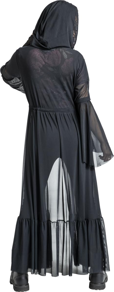 Gothicana Vailed in Darkness Dramatic Hooded Duster cardigan nero XL cappuccio