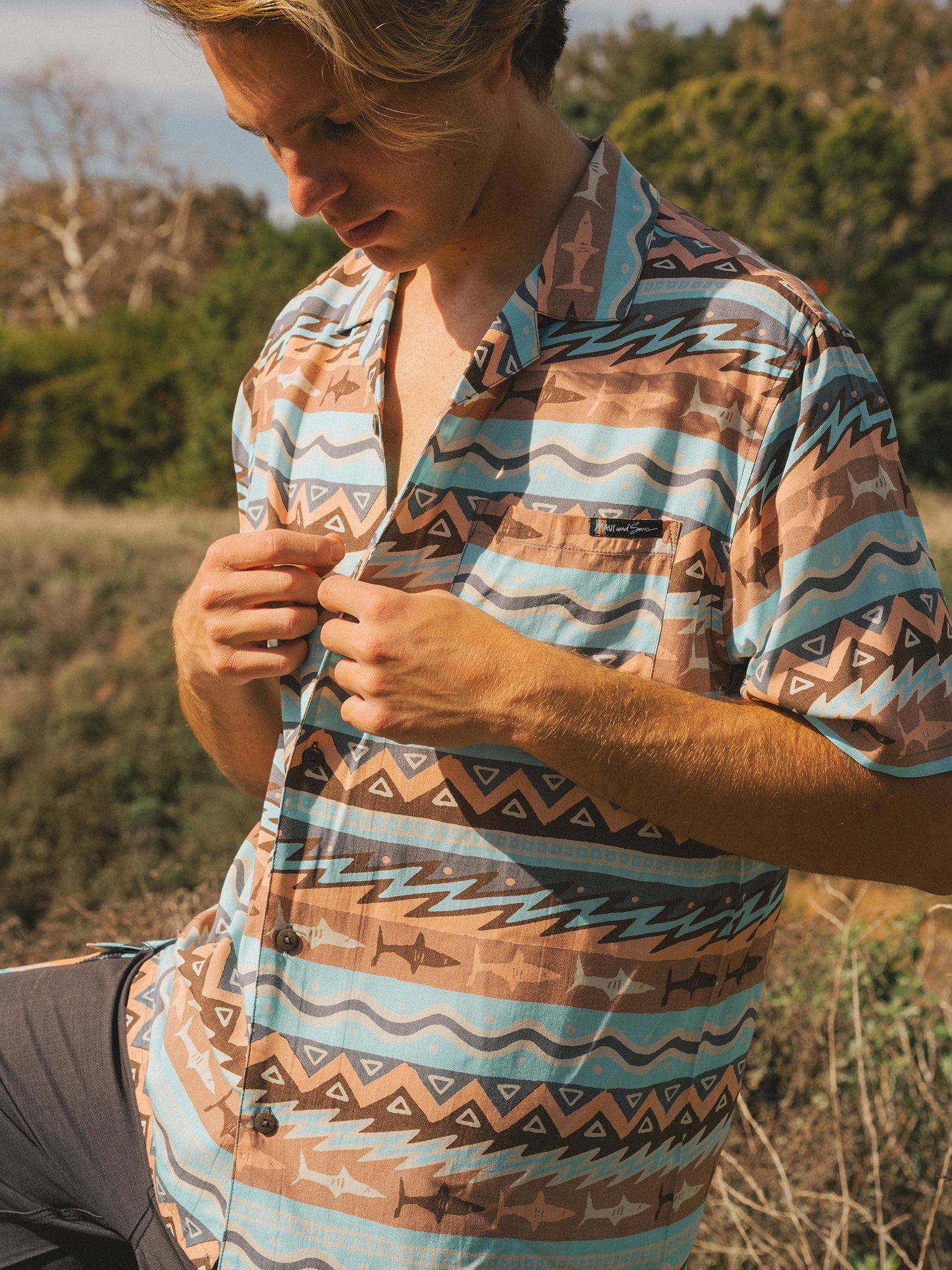 Maui and Sons Stoker camicia manica corta beige rayon