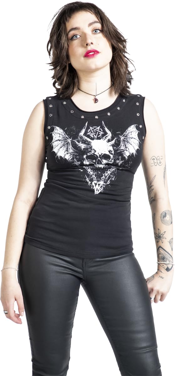 Gothicana by EMP Top donna nero con rivetti traforati
