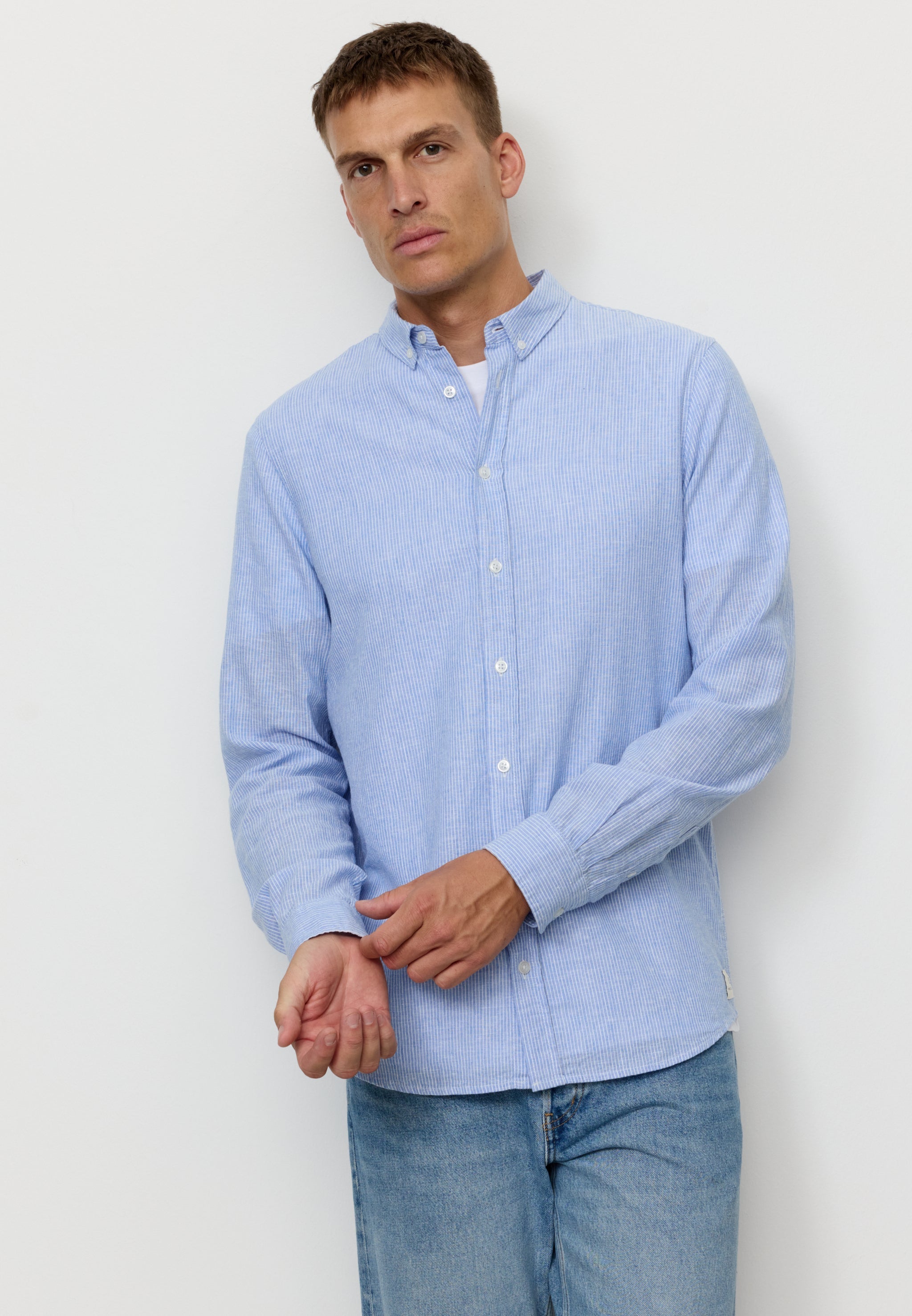 Recolution Yew Stripes camicia blue lino e cotone bio
