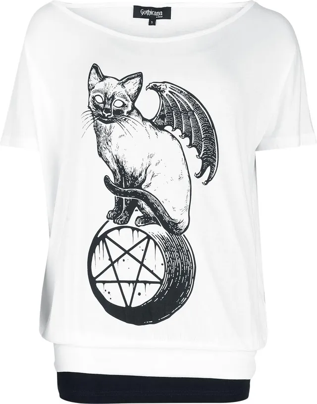 Gothicana by EMP Gatto t-shirt doppio strato bianca e nera