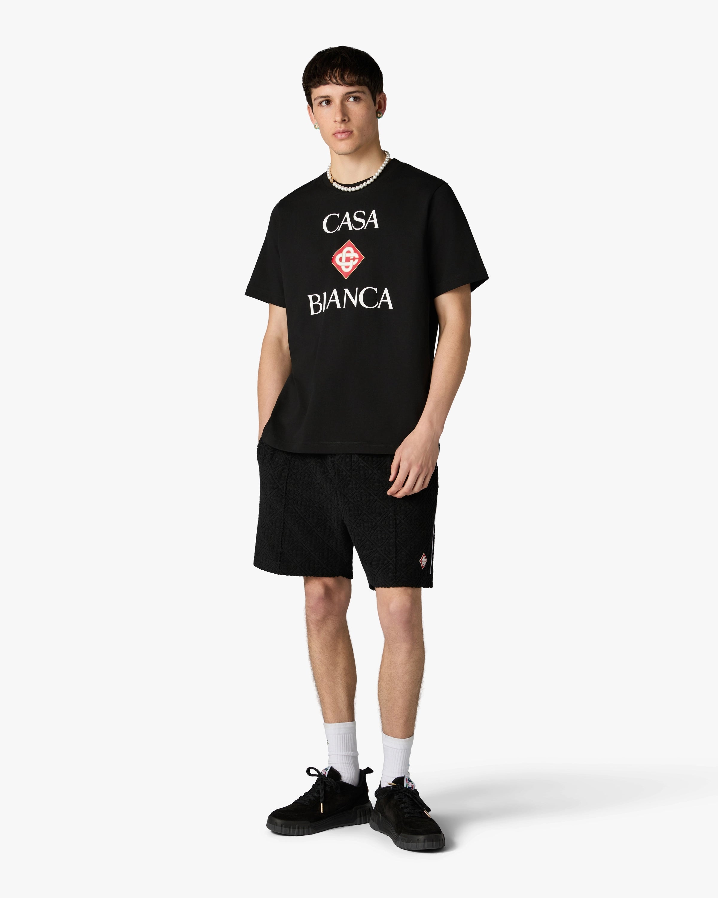 Casablanca Diamond Logo t-shirt nera maniche corte cotone