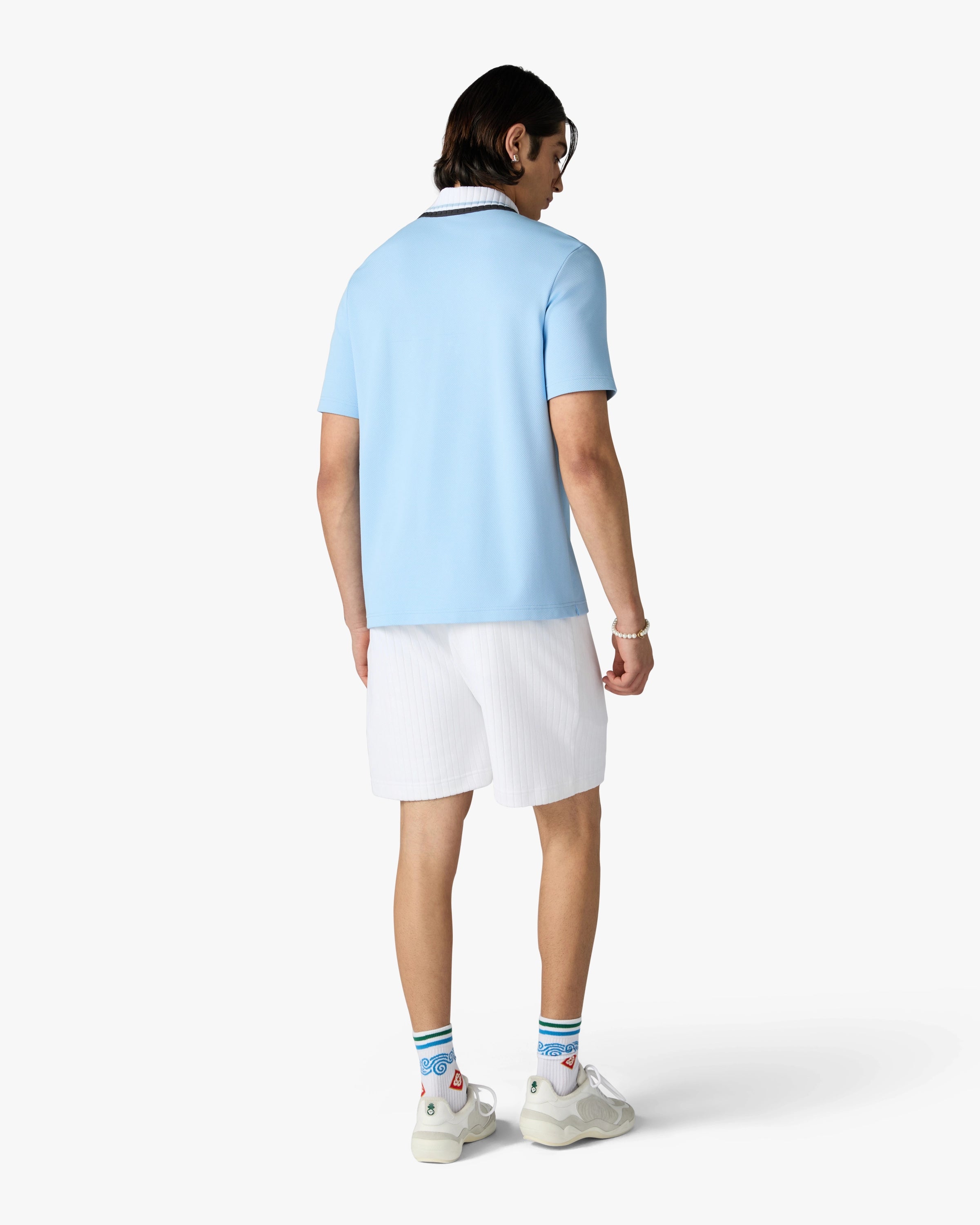 Casablanca Polo Azzurra Pique Zip Maniche Corte